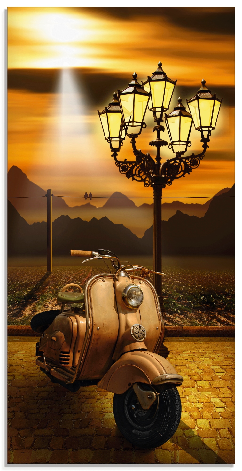 Artland Glasbild »Oldtimer Motorroller romantisch«, Motorräder & Roller, (1  St.), in verschiedenen Größen kaufen | BAUR