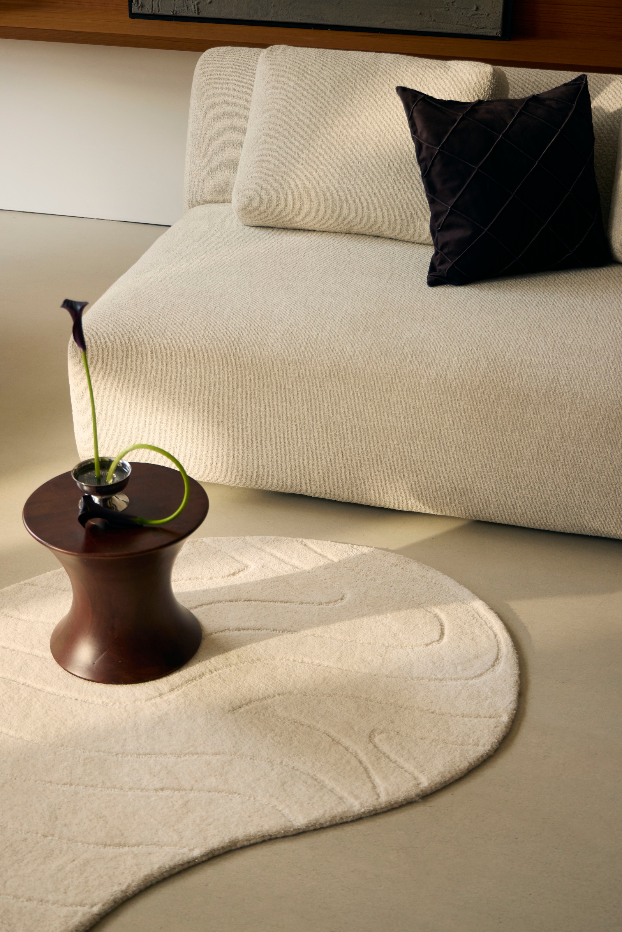LeGer Home by Lena Gercke Wollteppich »Zarrah, mit Wellendesign, besondere Form, organisch« oval 14 mm Höhe reine Wolle, modern, Scandi, Schlafzimmer, Wohnzimmer, Esszimmer