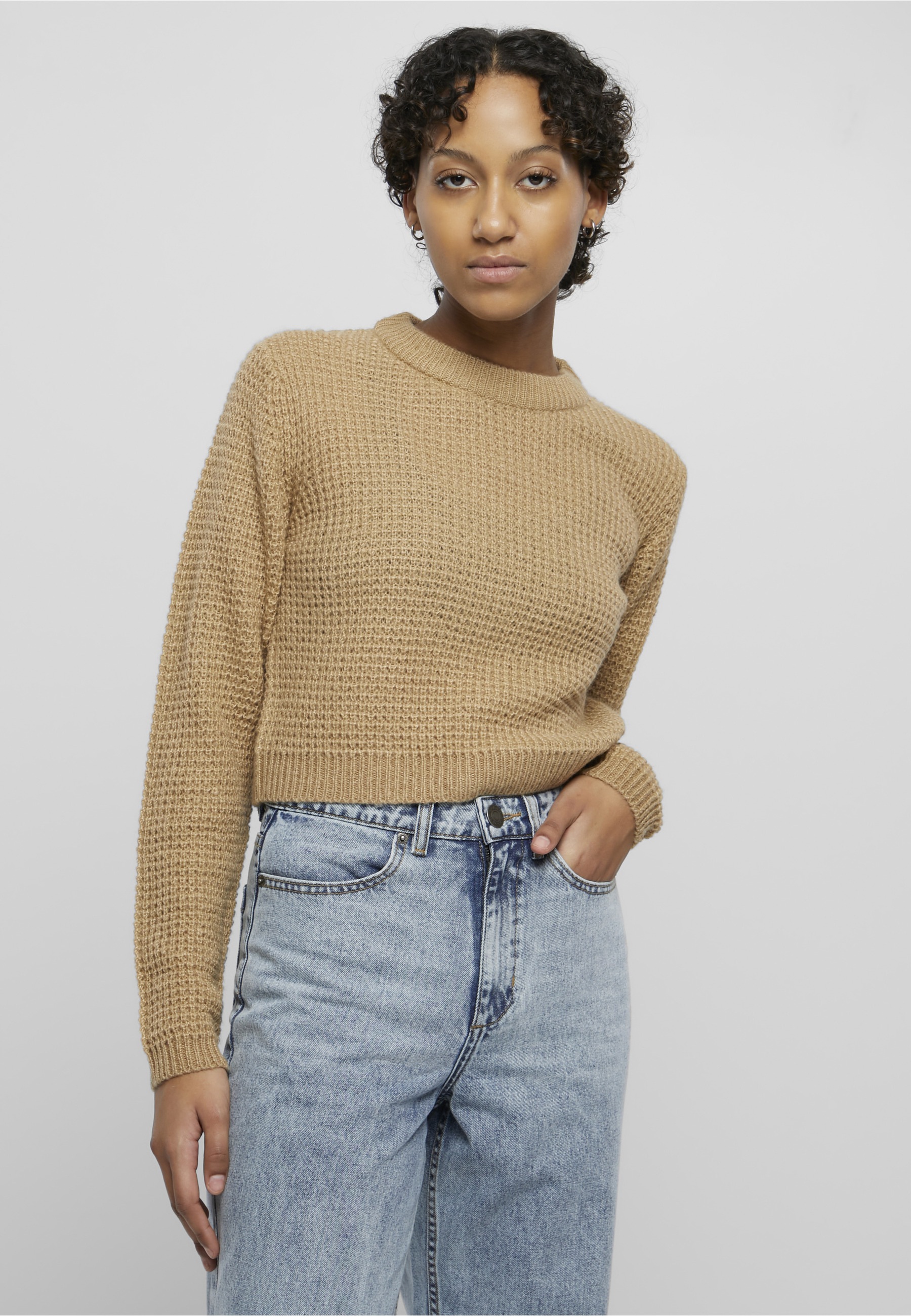 URBAN CLASSICS Fleecepullover »Urban Classics Damen Ladies Short Waffle Sweater«, 1 Stk.
