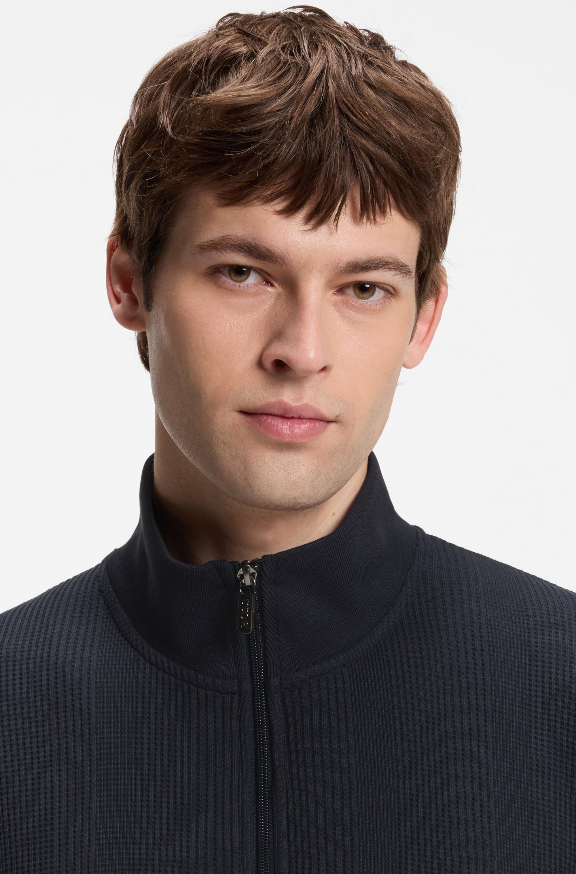 BOSS Sweatjacke »Structure« aus Baumwoll-Mix mit Waffelstruktur