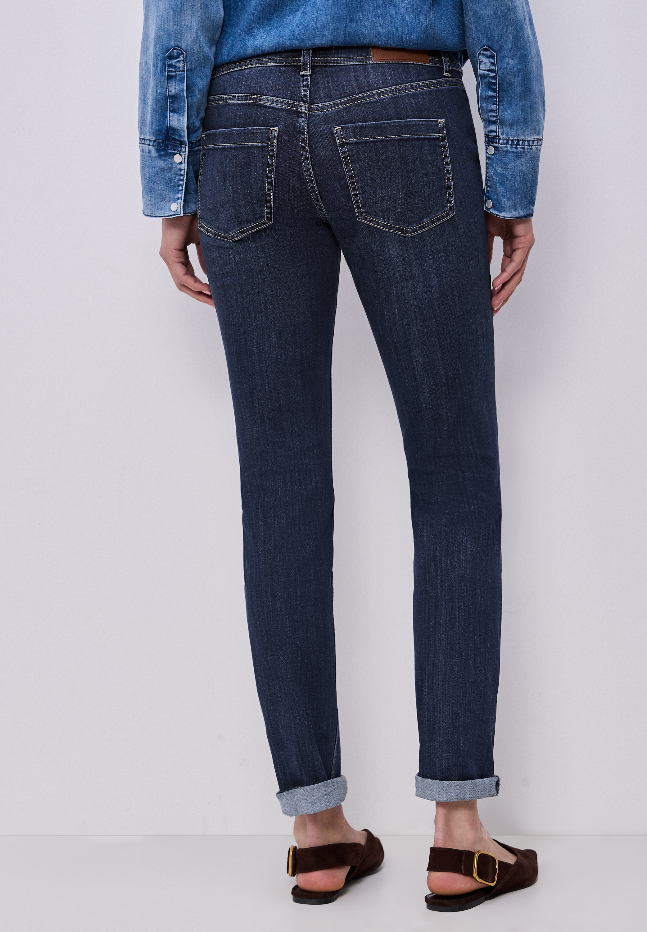 Comfort-fit-Jeans STREET ONE, Damen, Gr. 27, Länge 34, dunkelblau wash, Jeans, 78% Baumwolle, 21% Polyester, 1% Elasthan, unifarben, lang, Jeans, 4-Pocket Style