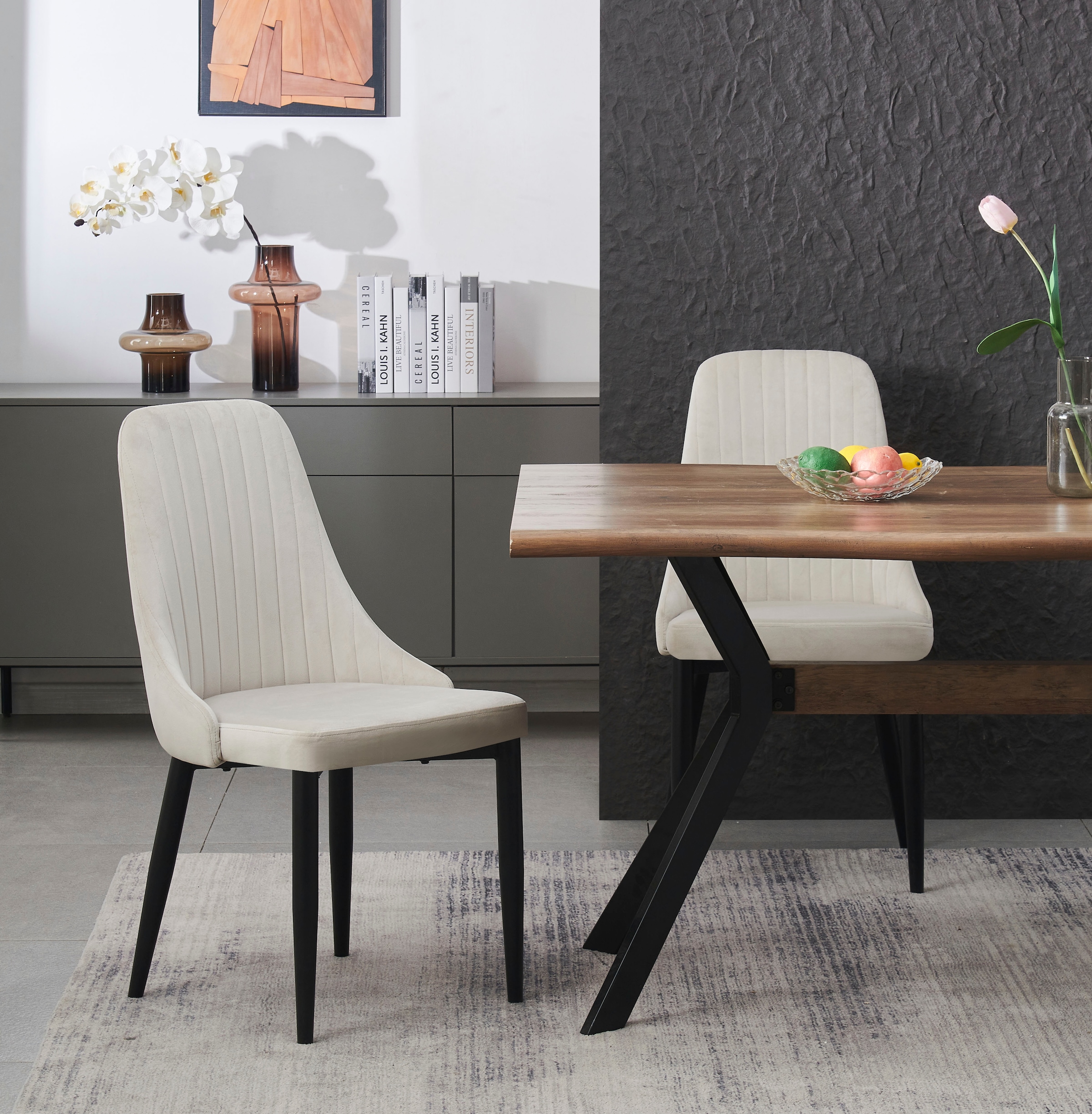 Home affaire Esszimmerstuhl »GARNBY, 2er Set, mit Metallgestell in matt schwarz« (Set) 2 Stk.in verschiedenen Farben, Belsatbarkeit pro Stuhl 120 kg, Velour Stoff