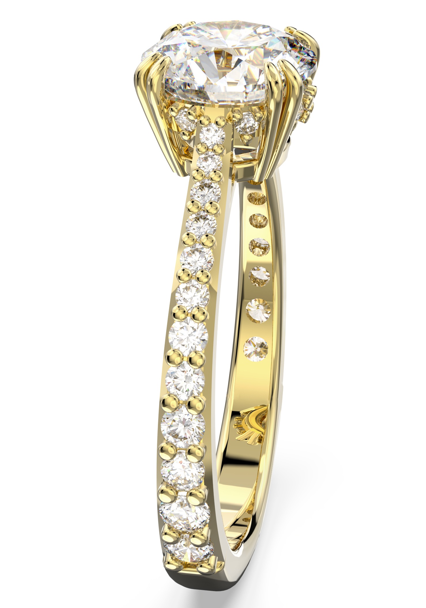 Fingerring SWAROVSKI "Stilla Round Cocktailring" Gr. 55, gold (gelbgoldfarben, kristallweiß), Fingerringe, Damen, 55, Metall, Fingerring, mit Swarovski Kristall 3