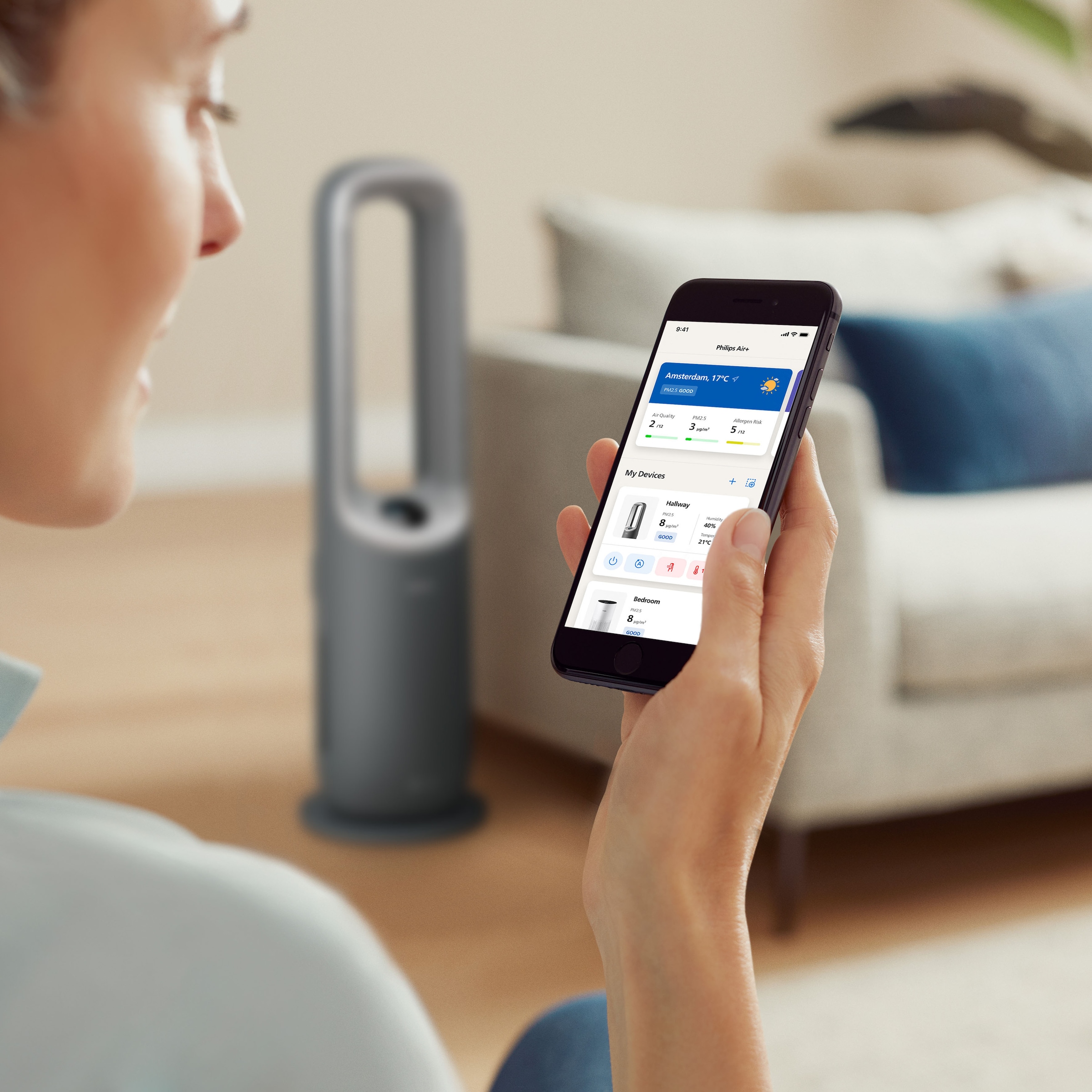 Philips Luftreiniger »AMF870/15 Air Performer, 3-in-1 Reinigen, Kühlen & Heizen«, für 70 m² Räume, und für Allergiker geeignet