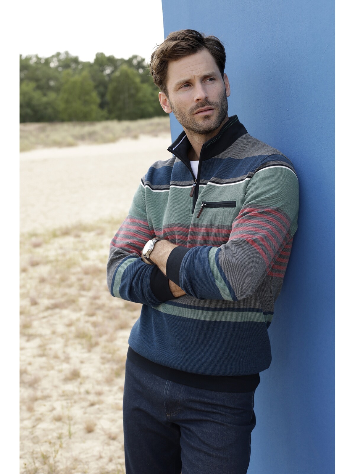 Sweatshirt BABISTA "Sweatshirt STALVIO", Herren, Gr. M, grün (grün gestreift), Obermaterial: 62% Baumwolle CO. 38% Polyester COOLMAX PES(Coolmax)., Sweatshirts Sweatshirt 2