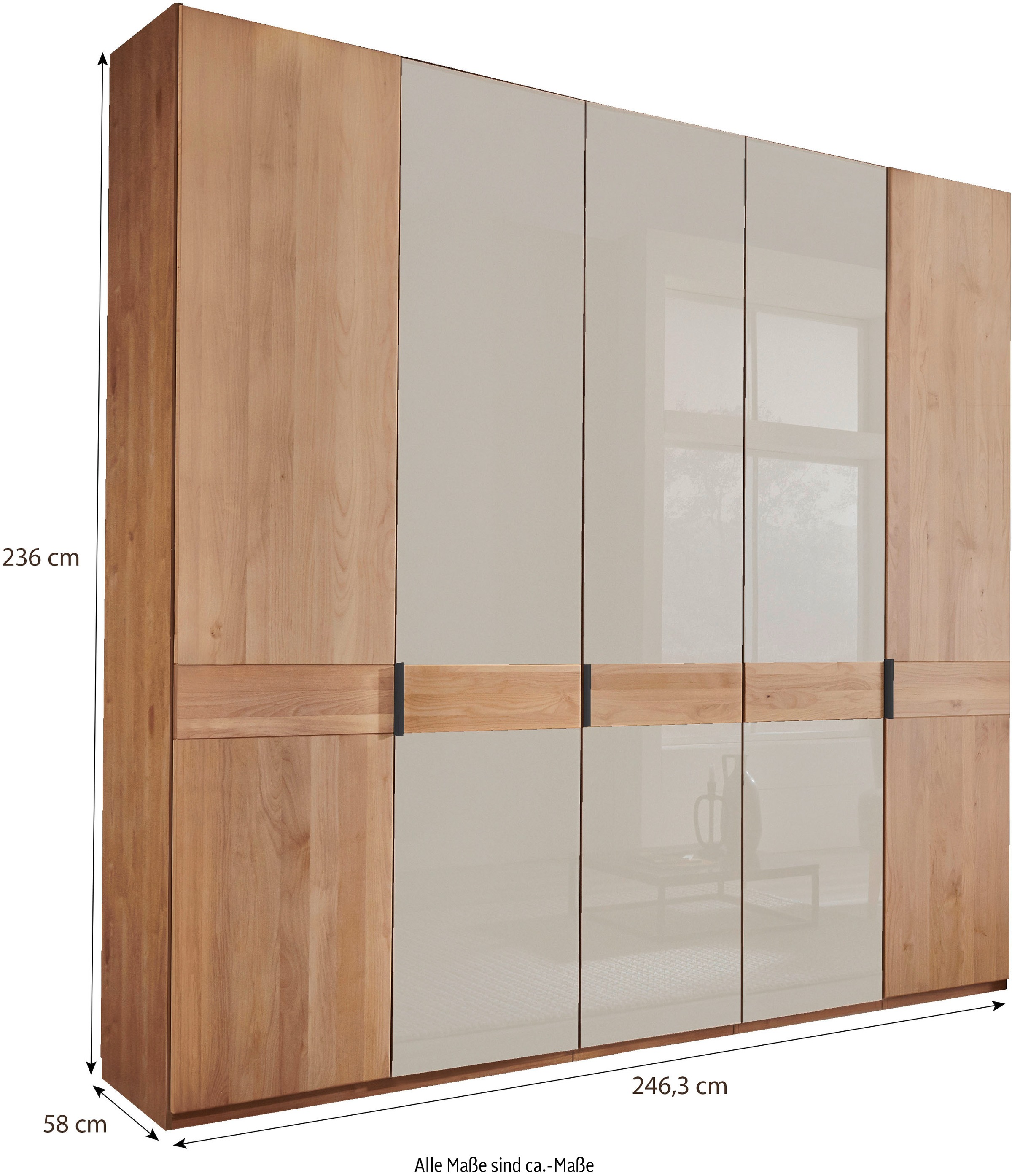WIEMANN Drehtürenschrank »Cardiff, Massivholztüren in Kombination mit Glas- oder Spiegeltüren«, (4 Breiten, 2 Höhen 216/236cm auswählbar), hochwertiges Design in langlebiger Qualität, viel Stauraum