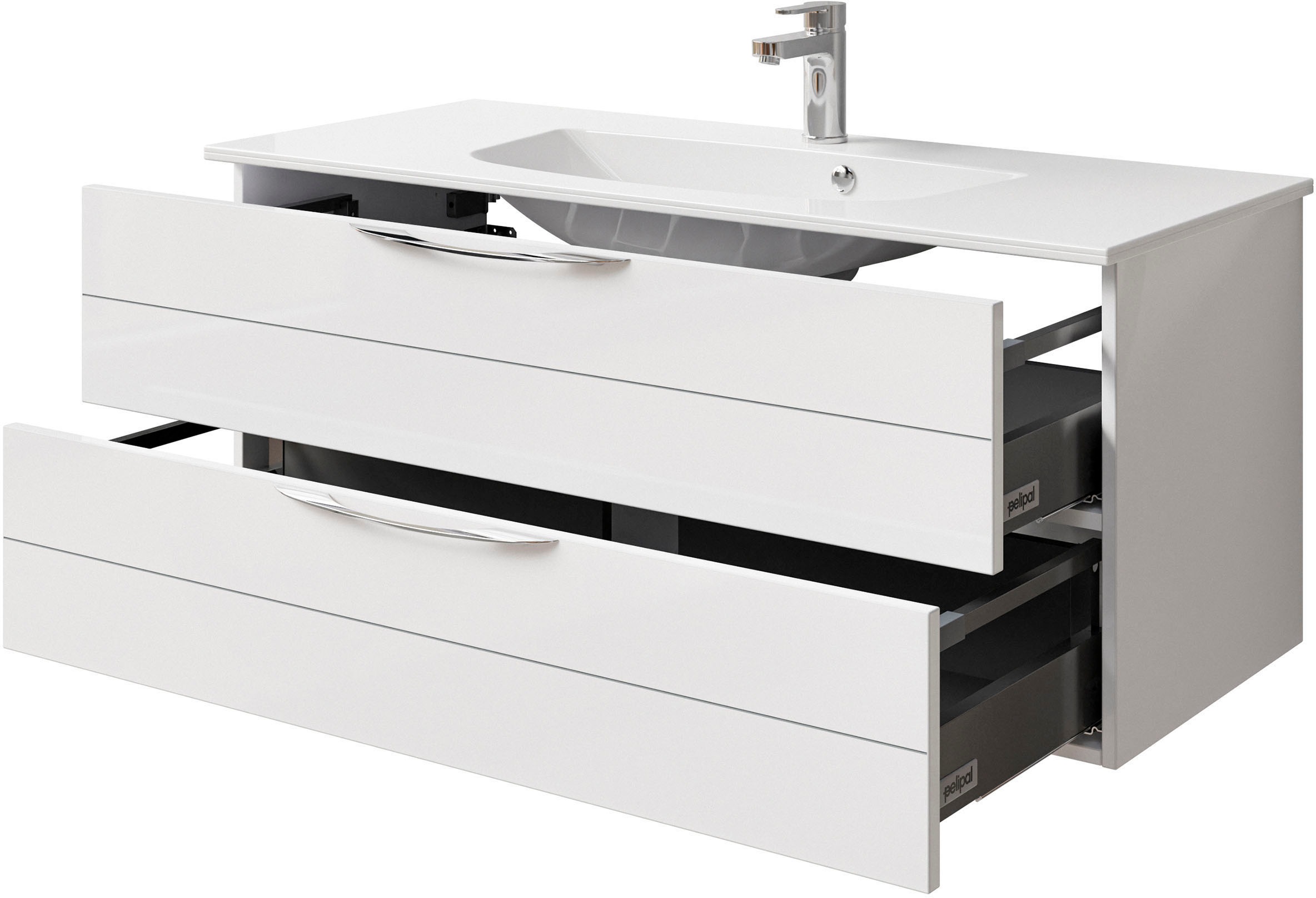 Saphir Waschtisch »Serie 6025 Mineralmarmor-Waschtisch mit Unterschrank, 117 cm breit«, Waschplatz mit 2 Schubladen, hängend, verschiedene Ausführungen