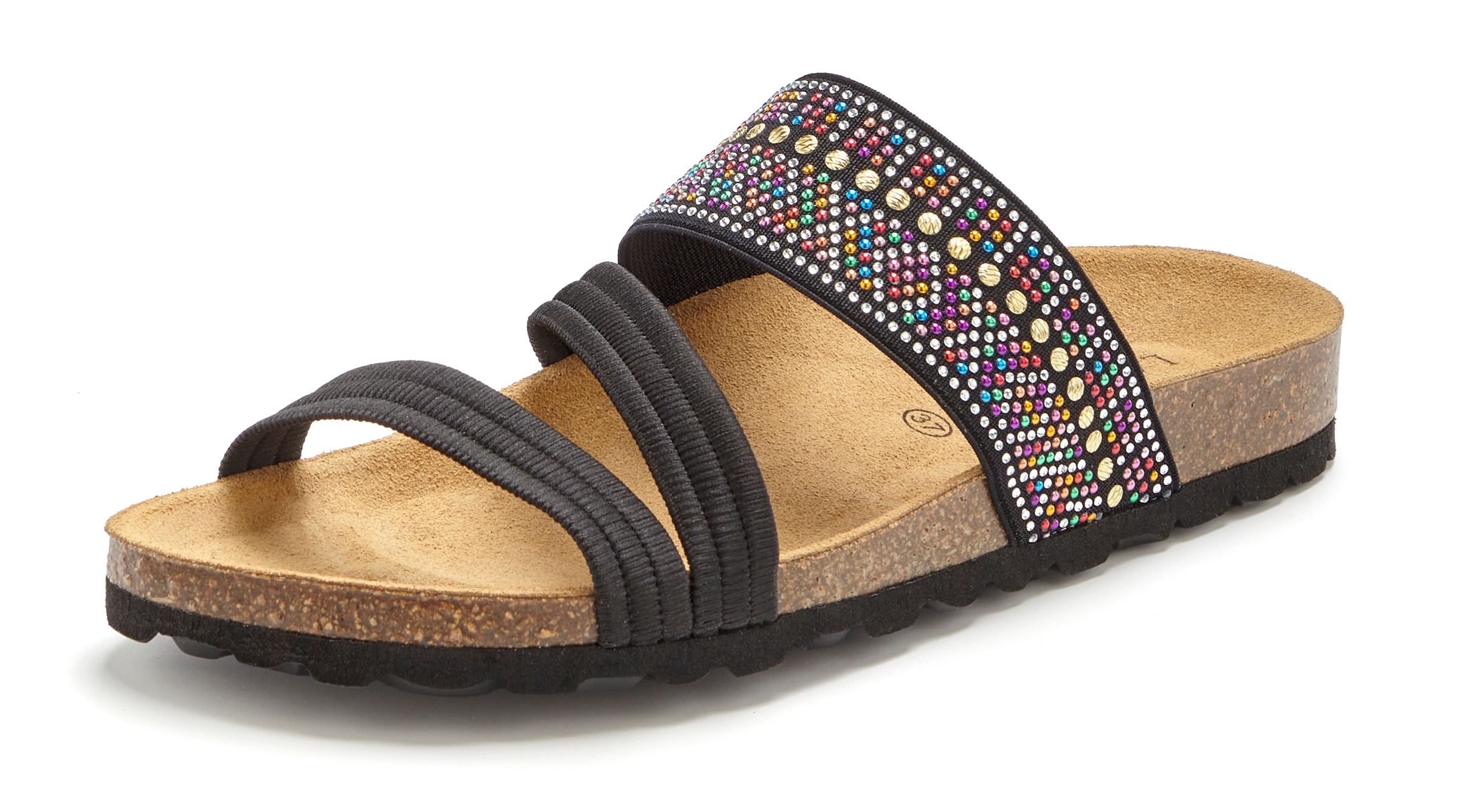 Thumbnail - LASCANA Pantolette "Mule, Sandale, offener Schuh, Sommerschuh," mit Komfortkorkfußbett aus Leder und elastischen Riemen