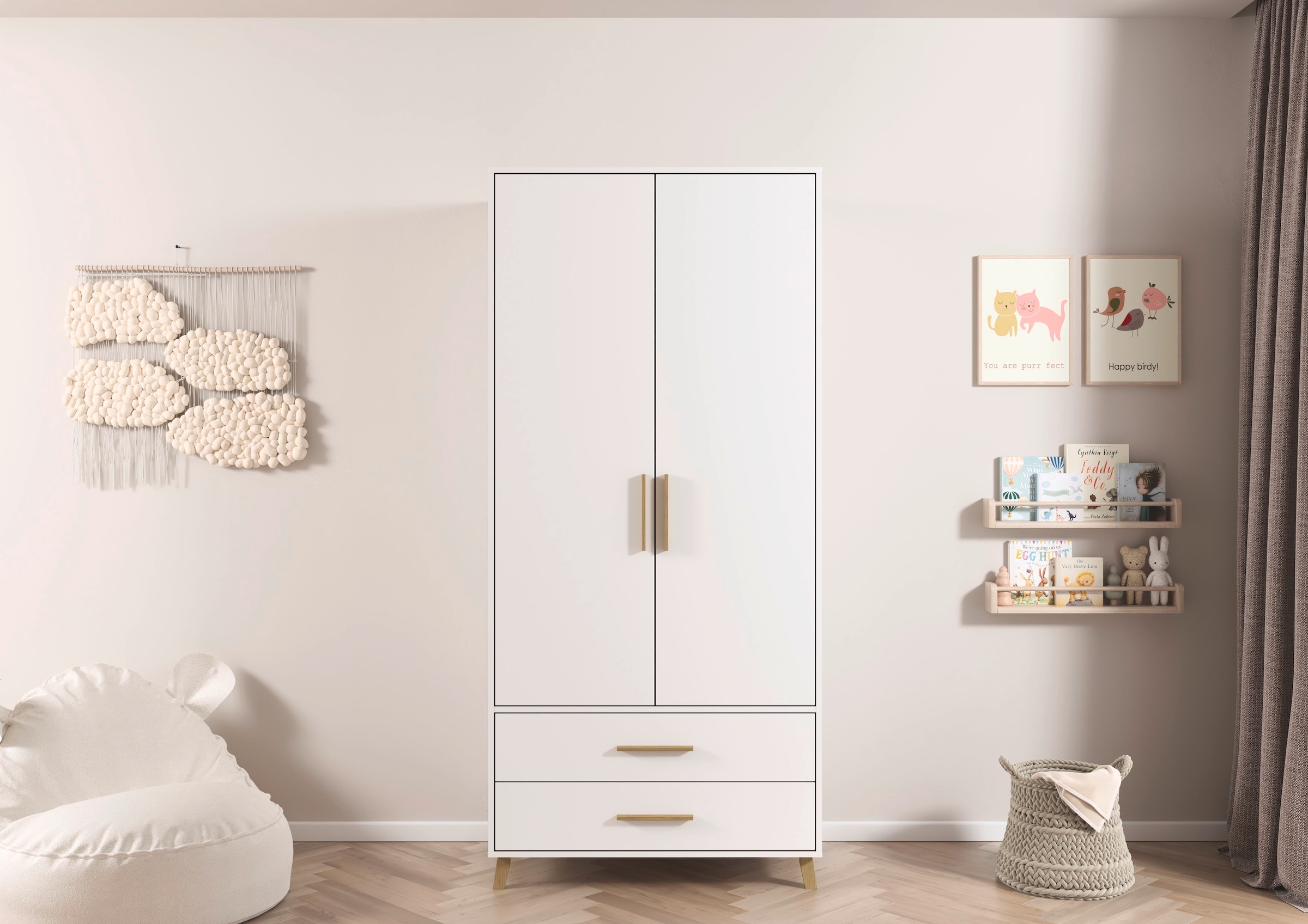 rauch Drehtürenschrank »Kleiderschrank Schrank Garderobe SHINJO Breiten 93/140/187 cm« in 3 verschiedenen Ausstattungen BASIC/CLASSIC/PREMIUM,  Griffe und Füße aus Massivholz mit 2 Schubladen MADE IN GERMANY