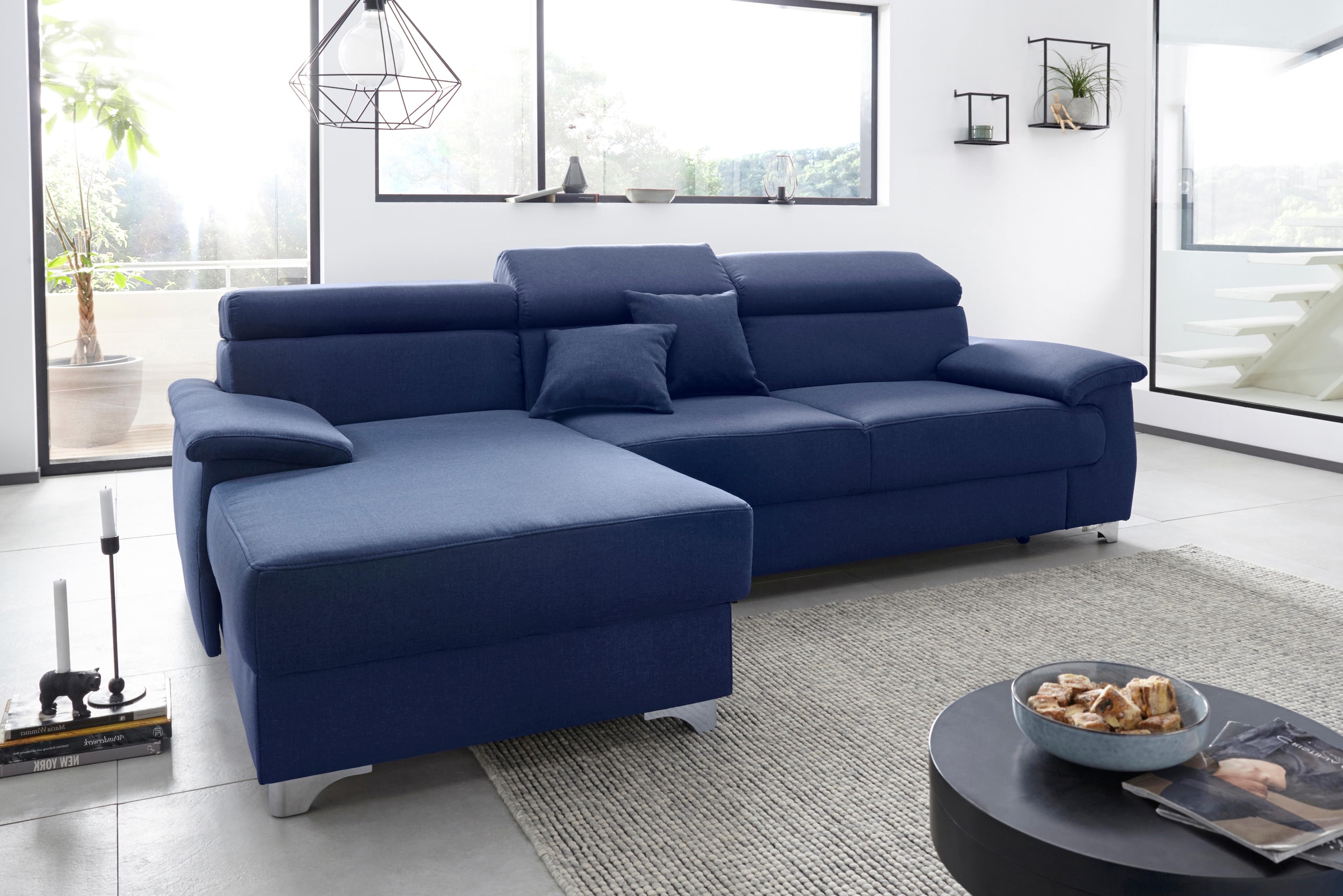 DOMO collection Ecksofa »Mira, inklusive Kopfteilverstellung für mehr Wohlfühlkomfort, L-Form«, wahlweise mit Bettfunktion und Bettkasten, elegant und modern