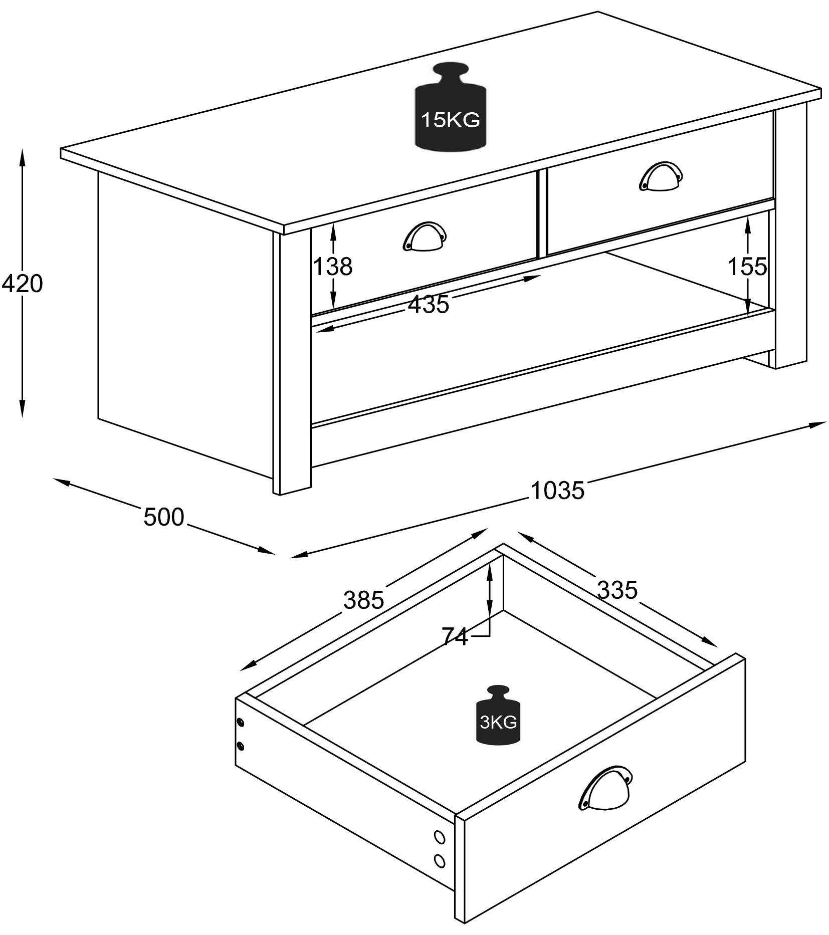 VCM Beistelltisch »Holz Sofatisch Couchtisch Schublade Balusa«