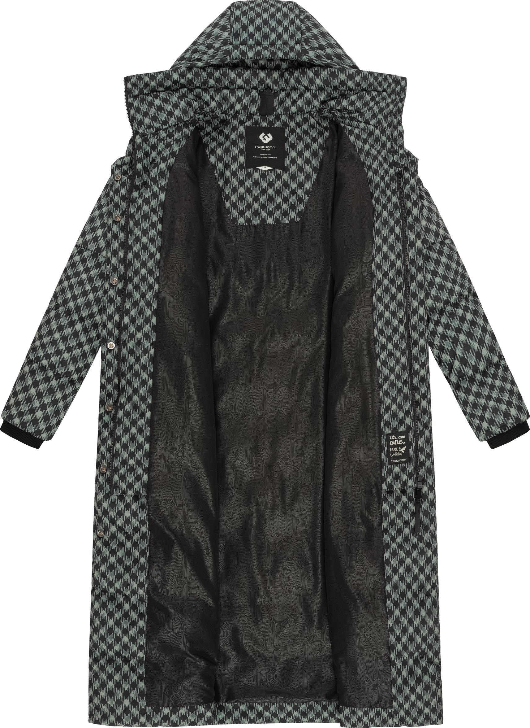Ragwear Steppmantel »Niara Long Print«, wasserdichter Mantel mit angesagtem Hahnentritt Muster