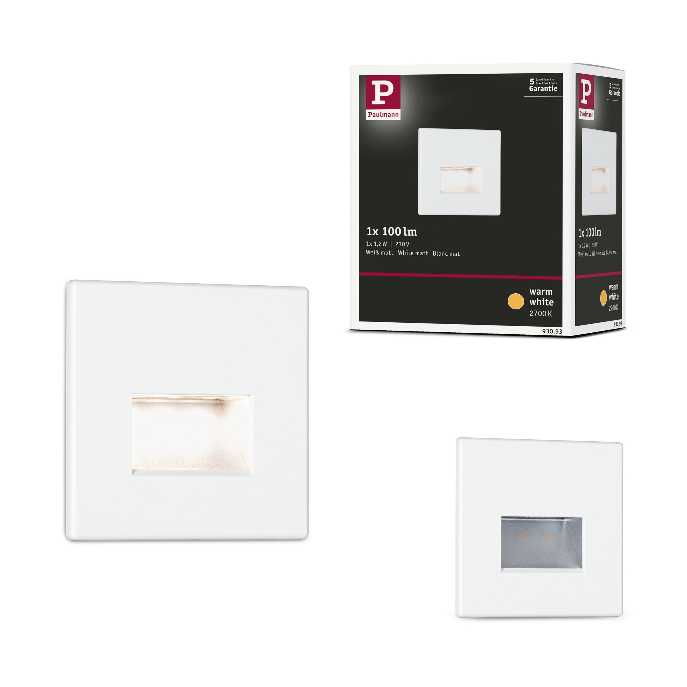 Paulmann LED Einbauleuchte »LED Wandeinbauleuchte Edge Quadro 1,2W 25lm 230V«, 1 flammig