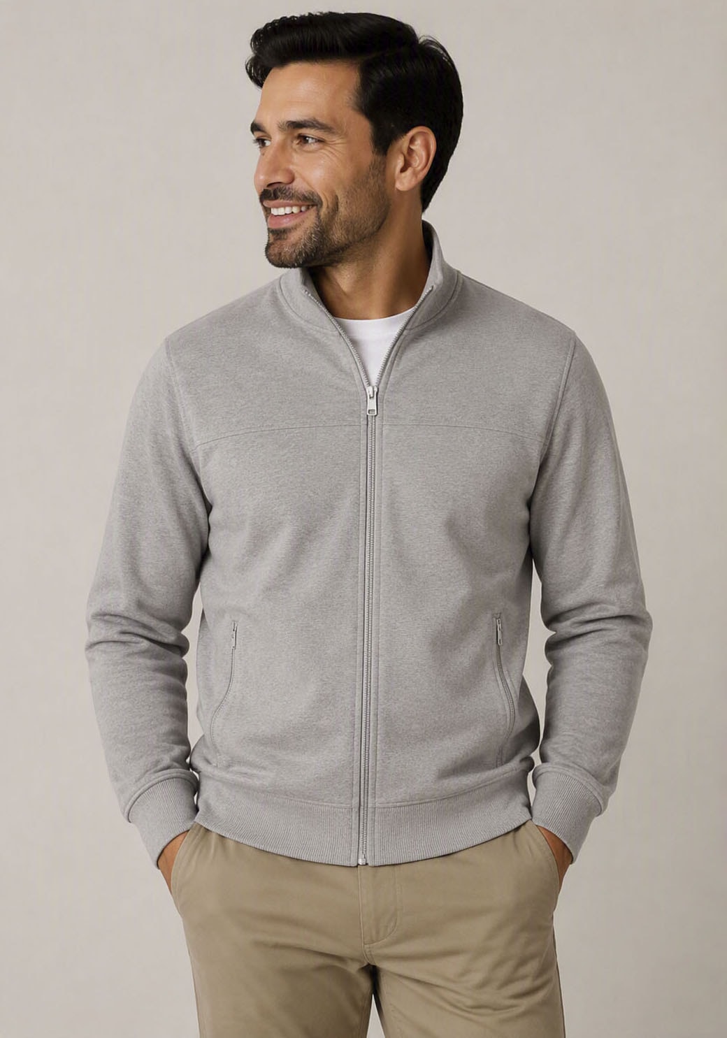Man's World Sweatjacke mit hochschließendem Kragen, markante Querteilungsnaht
