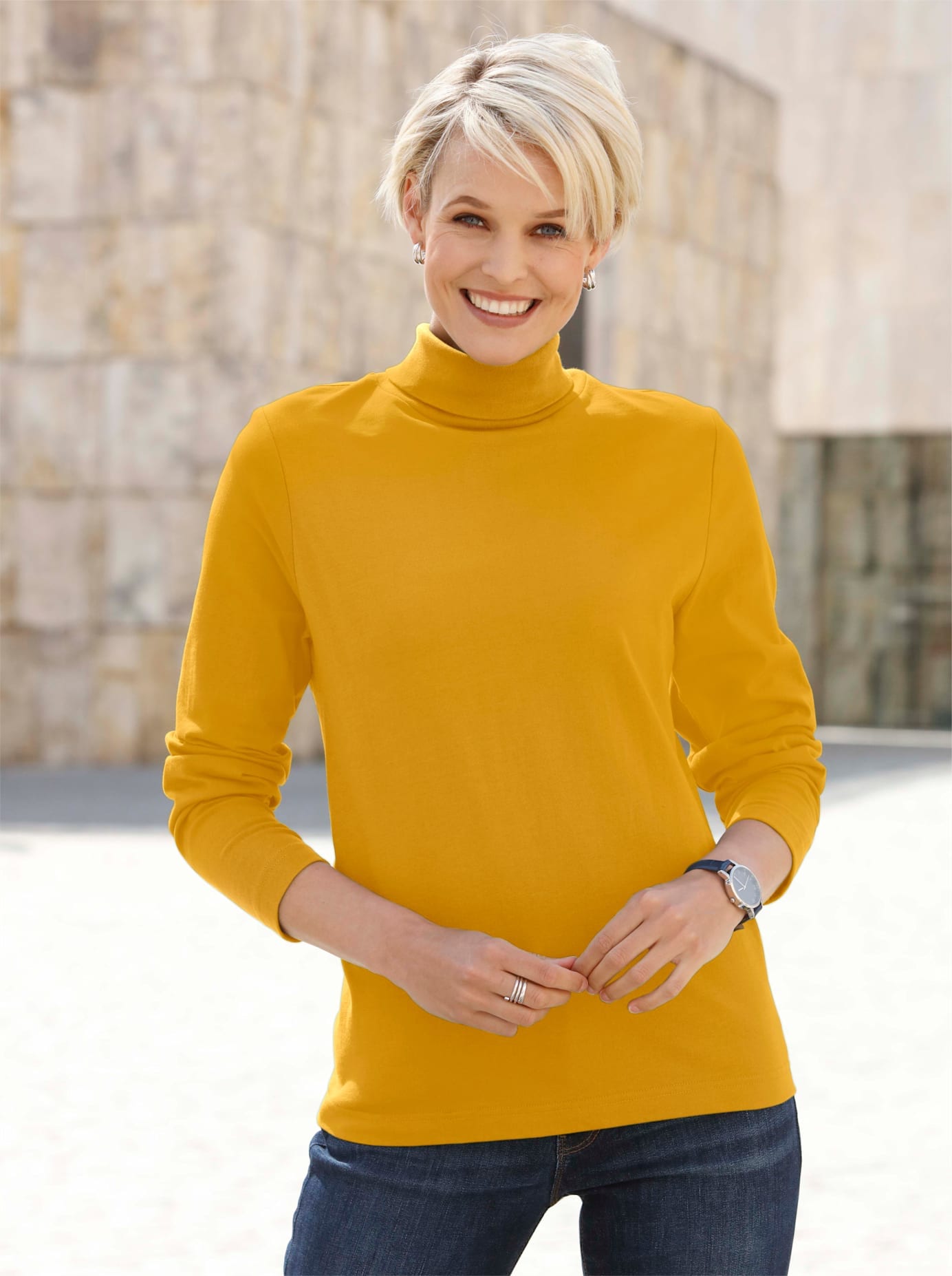 Rollkragenshirt CLASSIC BASICS "Shirtrolli", Damen, Gr. 54, gelb (ocker), 100% Baumwolle, unifarben, ohne Ausschnitt, Shirts
