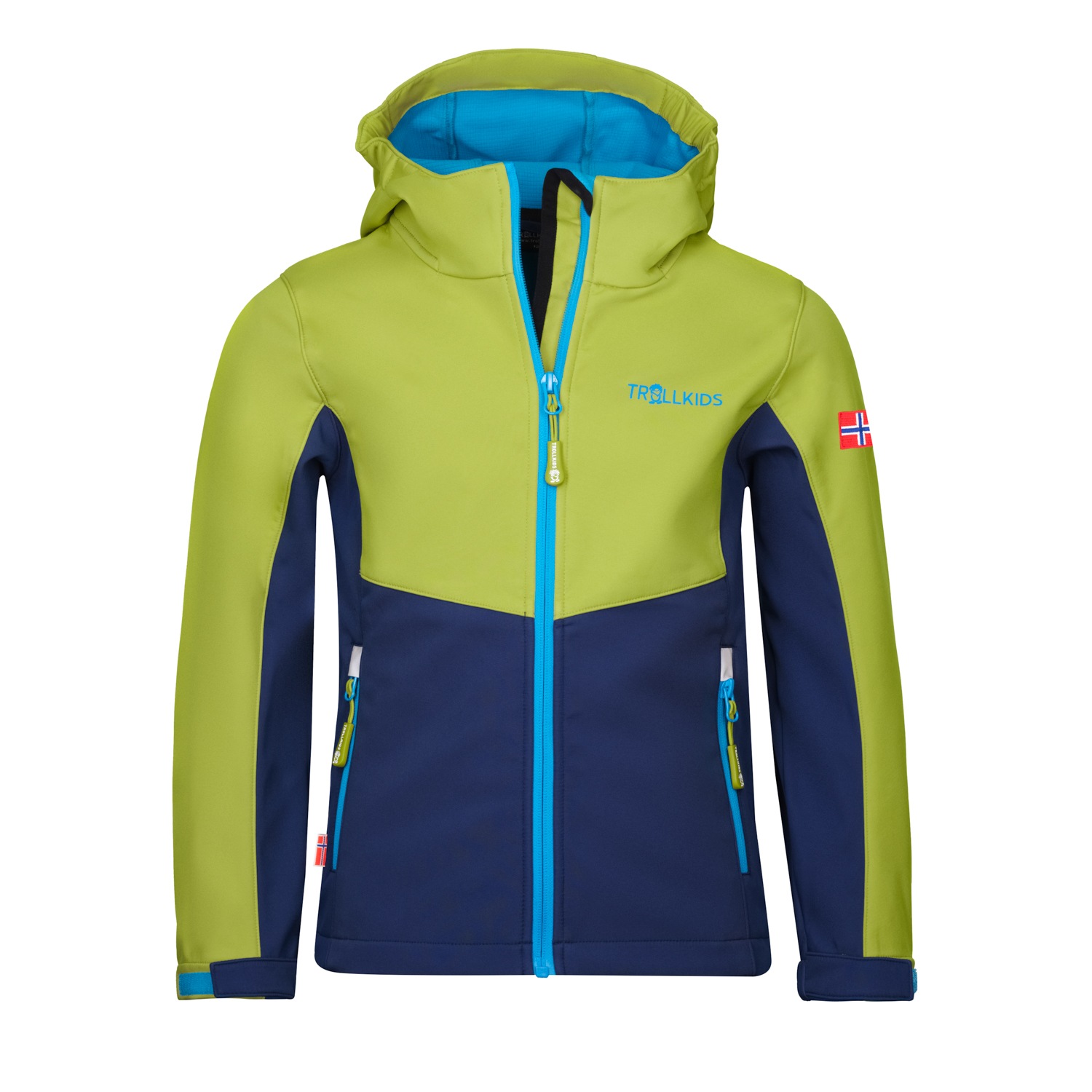 Softshelljacke TROLLKIDS "KIDS KRISTIANSAND JACKET", Mädchen, Gr. 164, kiwi, mystic blau, Softshell, Obermaterial: 94% Polyester, 6% Elasthan, Jacken Softshelljacke, für Kinder und Jugendliche, sportlicher Stil
