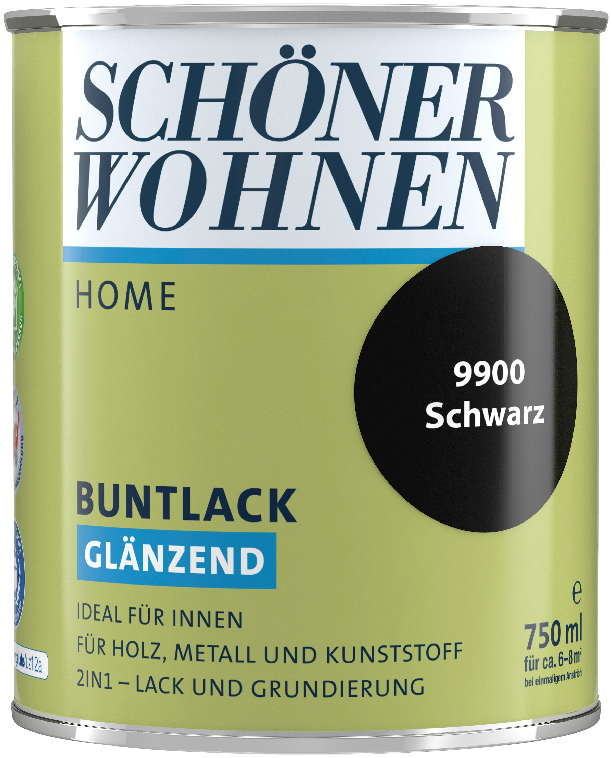 SCHÖNER WOHNEN FARBE Lack »Home Buntlack«, 750 ml, schwarz, glänzend, ideal für innen, 2in1-Lack