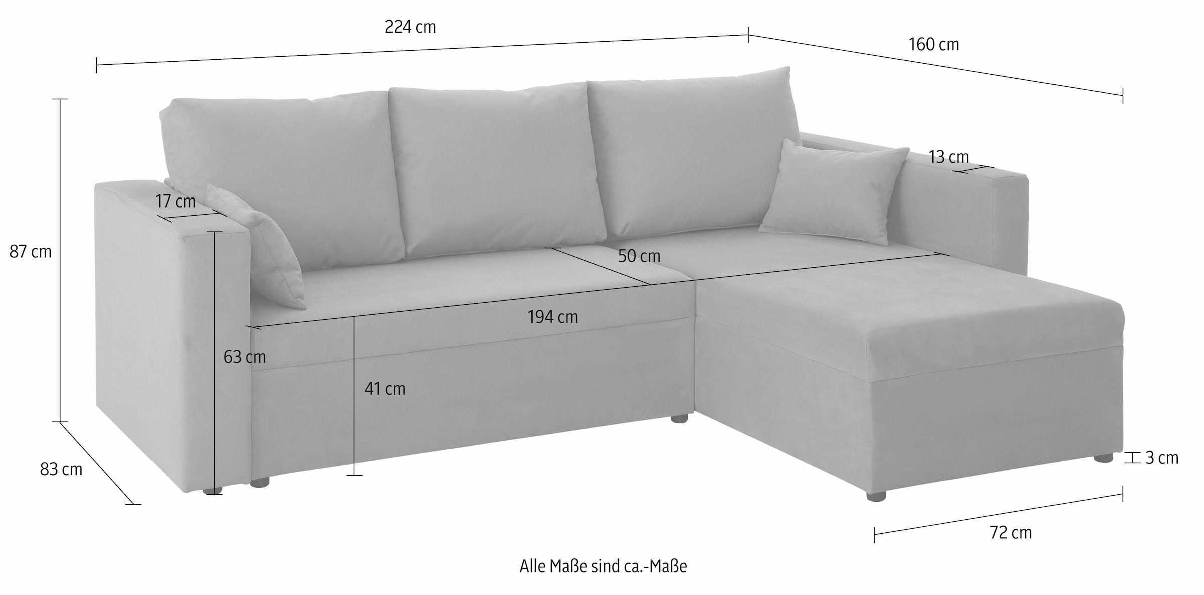 Home affaire Ecksofa »Pur L-Form«, wahlweise mit Bettfunktion