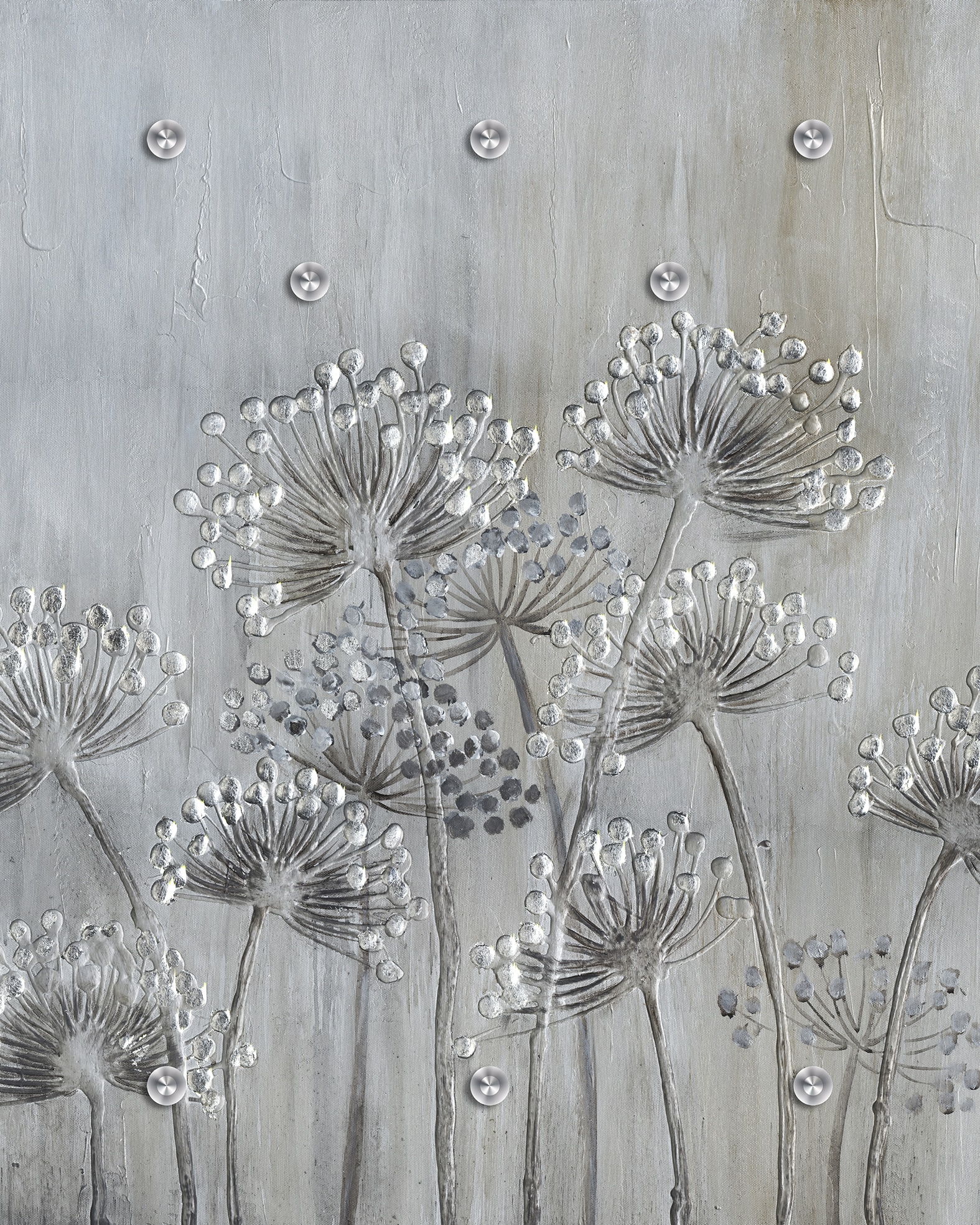 queence Garderobenpaneel "Wandgarderobe mit Motiv Grau Blumenwiese inkl. Edelstahlhaken" 1 Stk. tlg. HD Premium Druck auf Acrylglas
