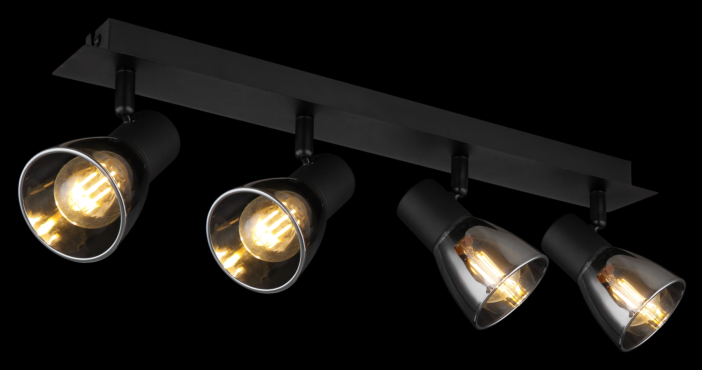 GLOBO LIGHTING Deckenstrahler »CLAUDE«, Leuchtmittel E14 | ohne Leuchtmittel, Deckenspot/schwarz/Glas rauchfarben/LxBxH: 500x70x155mm