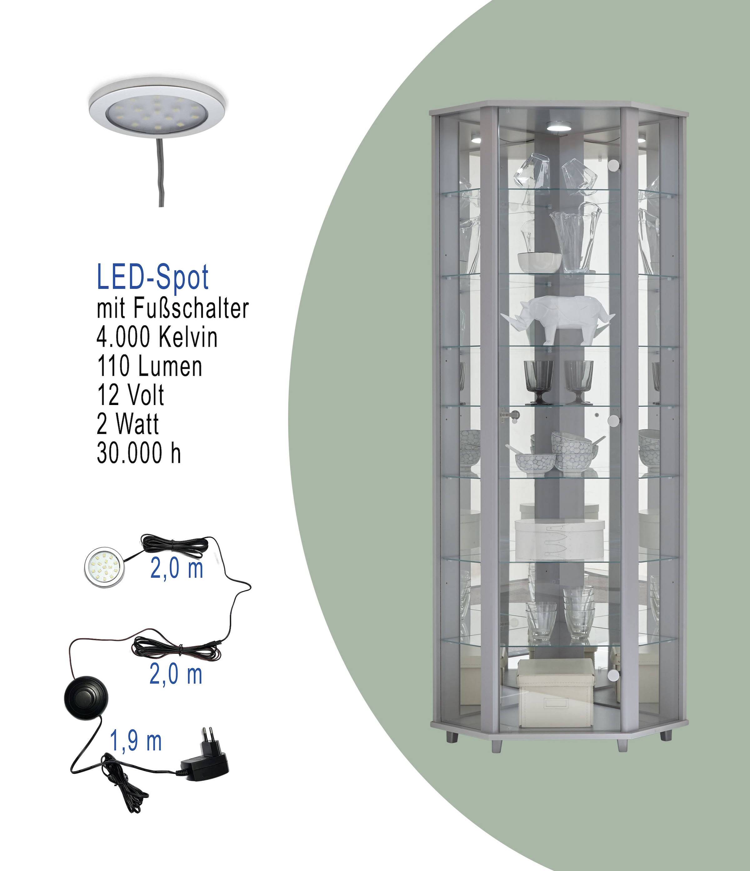 fif möbel Eckvitrine »TRIO Höhe ca. 172 cm, ink. Beleuchtung«, Eckvitrine/Glasvitrine 1x Glastür, perfekt für Sammler, Sammlervitrine