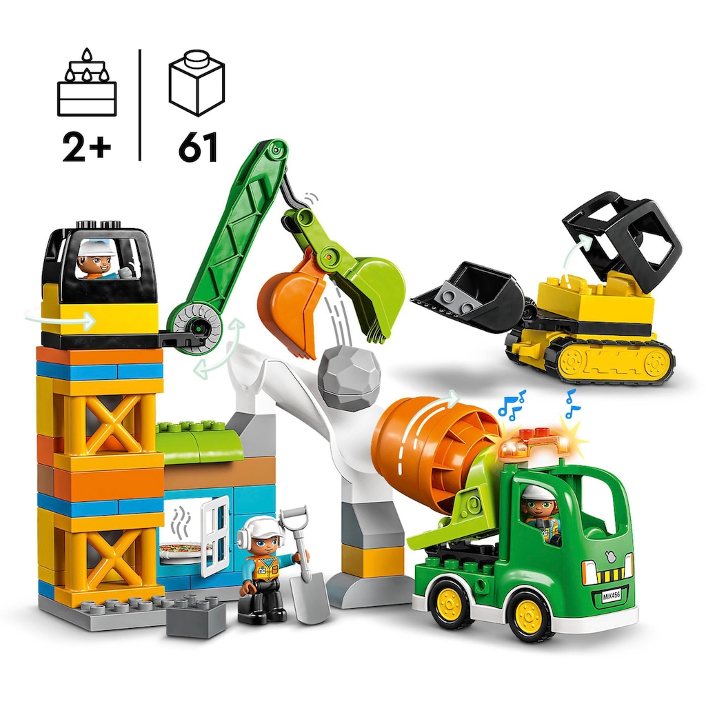 LEGO® Konstruktionsspielsteine »Baustelle mit Baufahrzeugen (10990), LEGO® DUPLO Town«, (61 St.)