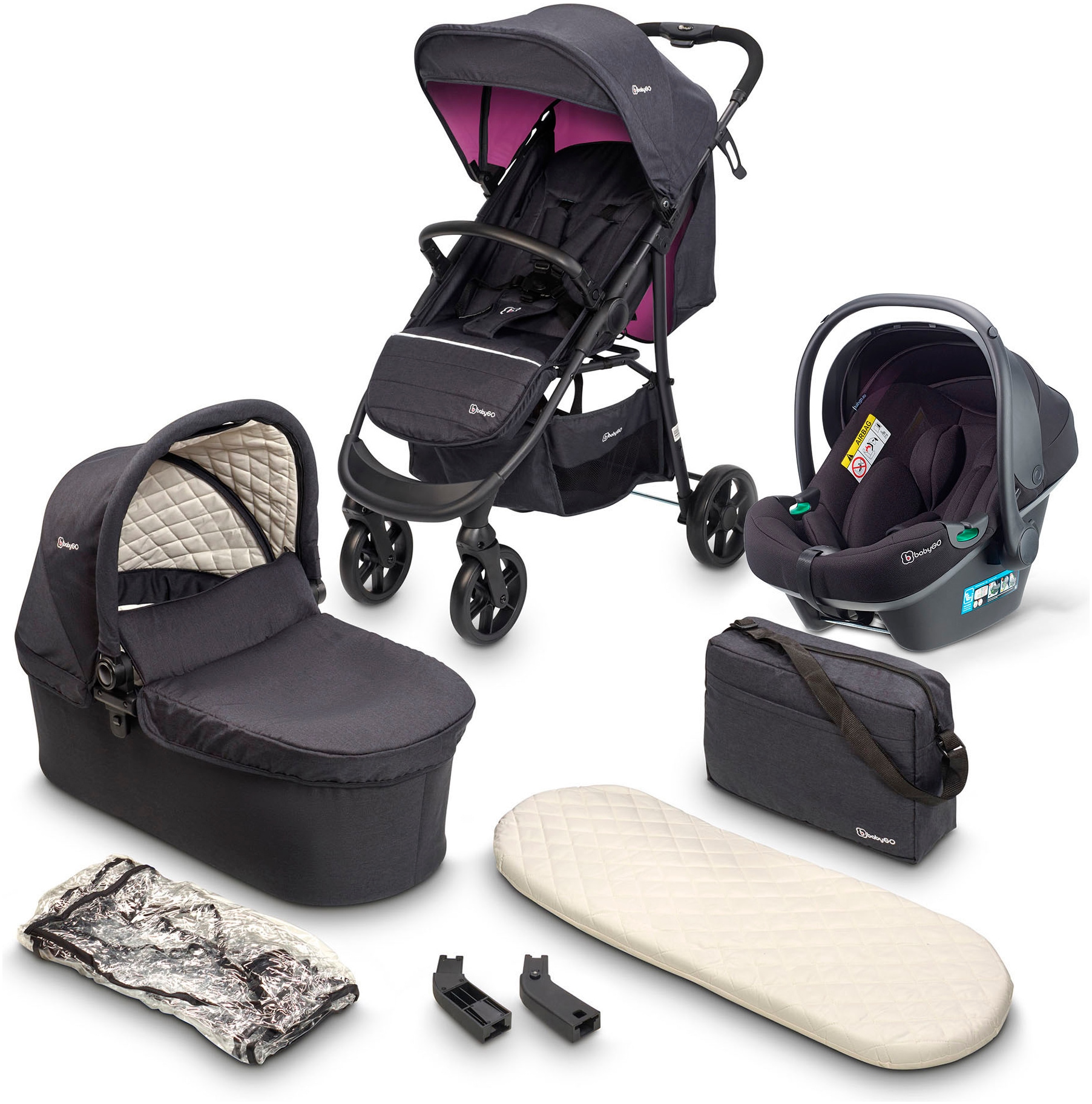 BabyGo Kombi-Kinderwagen »Style - 3in1, rosegold/black«, inkl. Babyschale mit Adaptern u....