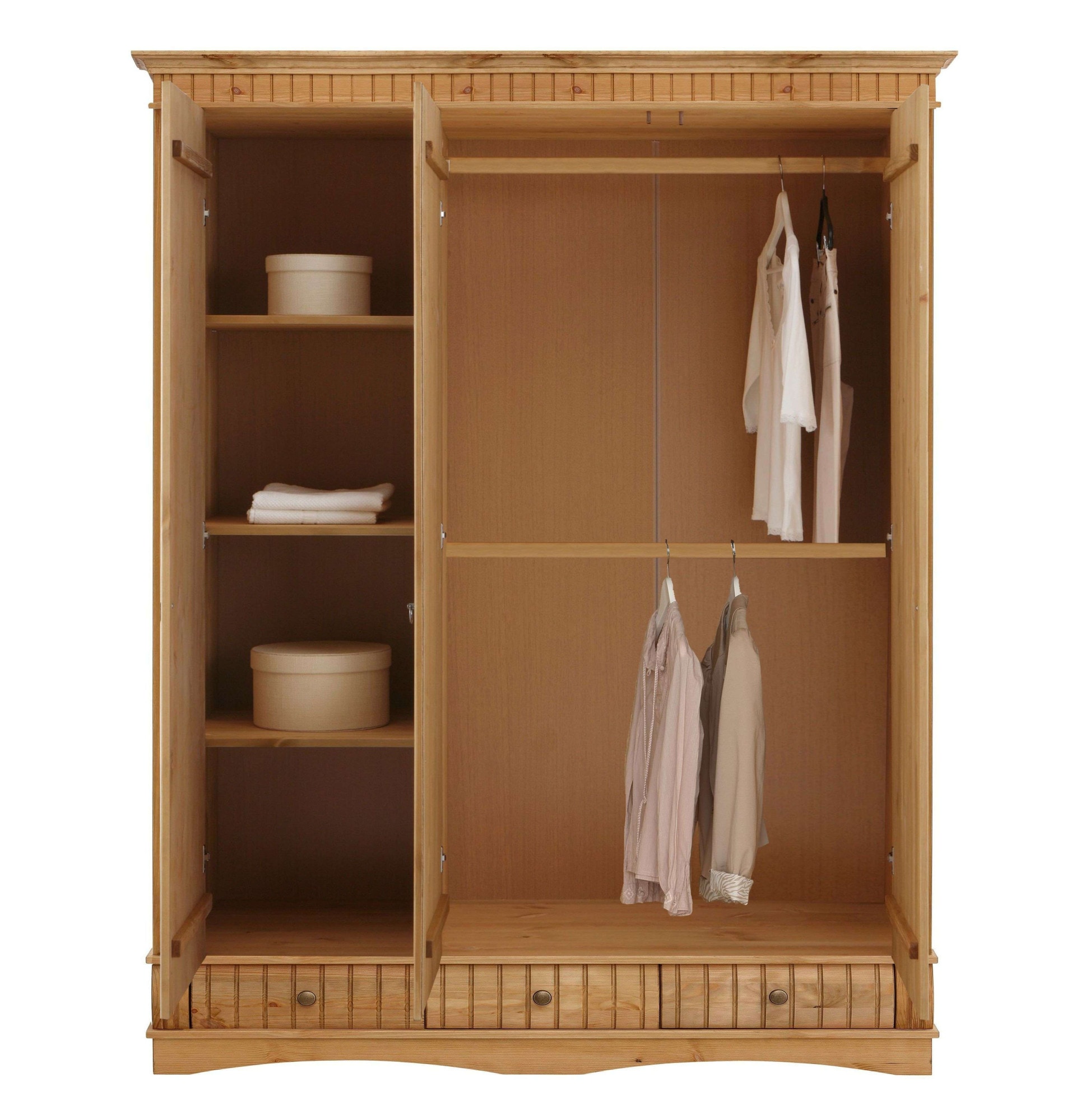 Home affaire Kleiderschrank »Teresa« 3 Türen, aus massiver Kiefer, Breite 152 cm, mit Spiegel, FSC®
