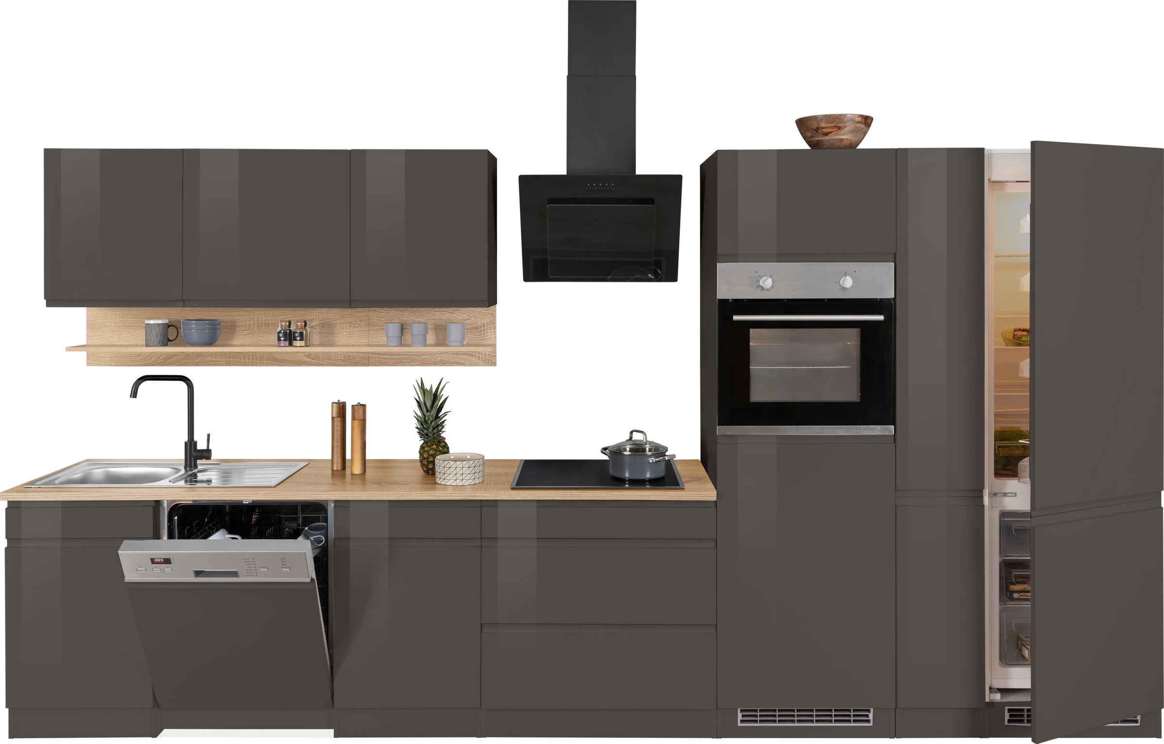 HELD MÖBEL Küchenzeile »Virginia«, Breite 390 cm, mit Glaskeramik-oder Induktionskochfeld