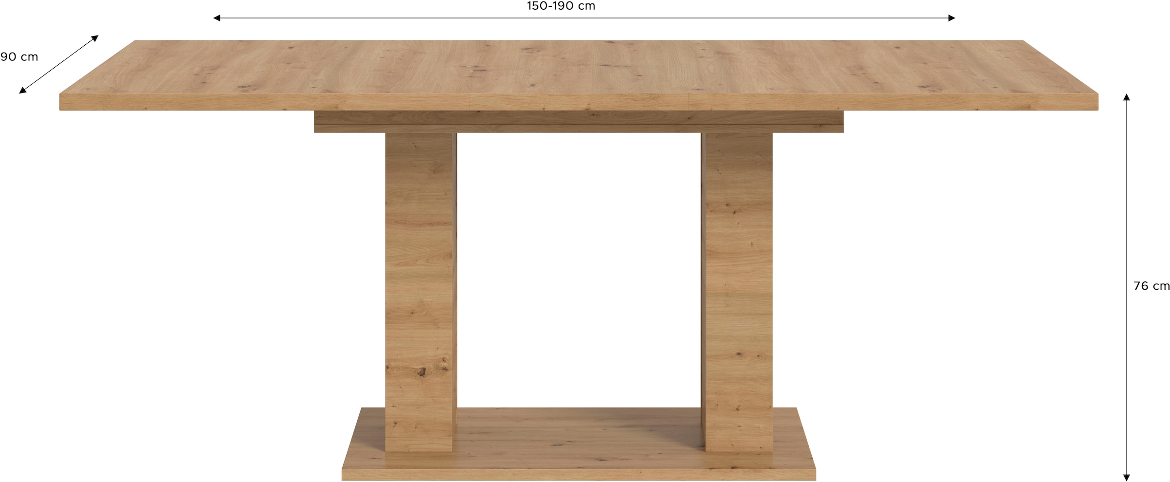 INOSIGN Esstisch »Motus, ausziehbar 150 -190 cm, inklusive 40 cm Einlegeplatte«, (Set, 1 St.), Doppelsäulengestell mit Bodenplatte, Tisch, Esstisch, Küche