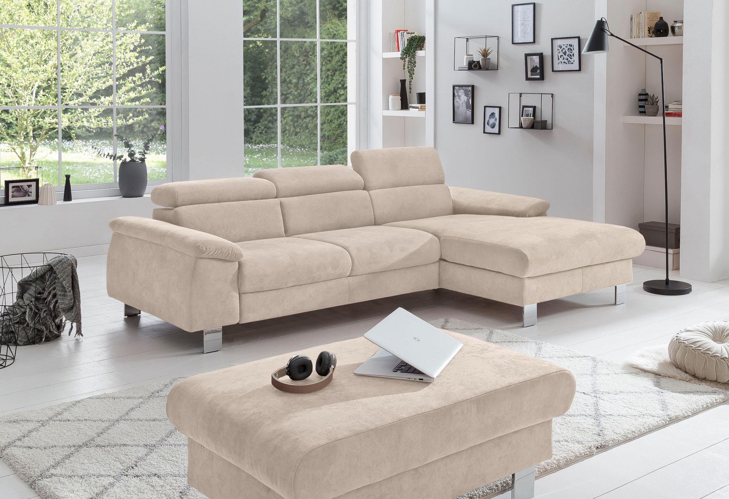 COTTA Ecksofa »Komaris L-Form, B: 244 cm« mit Kopfteilverstellung, optional Schlaffunktion, Bettkasten & Licht