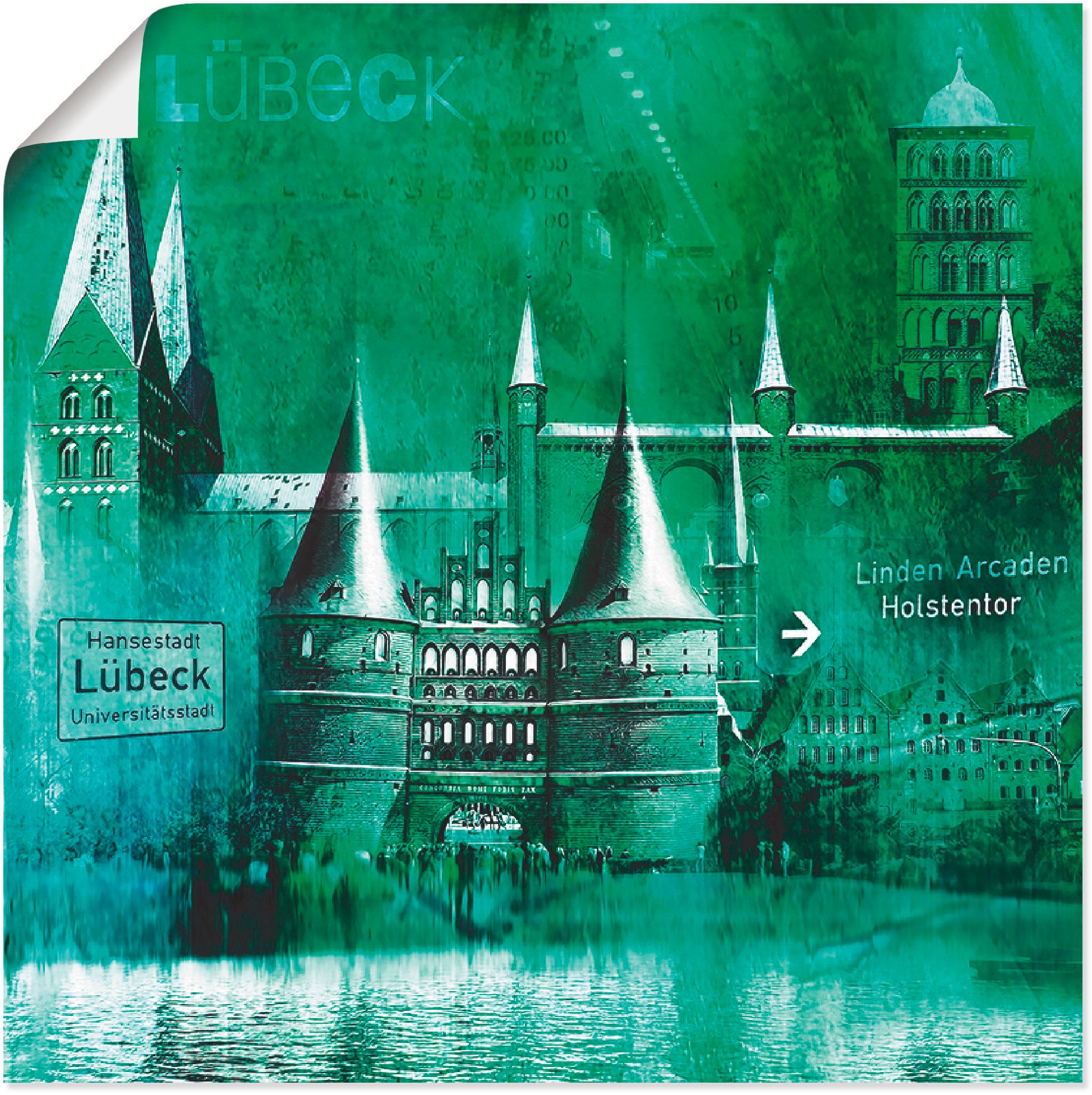 Artland Poster, Leinwandbild Lübeck Hansestadt Architektur Digitale Kunst grün 40x40 cm / PosterProdukt: Poster, gerollt