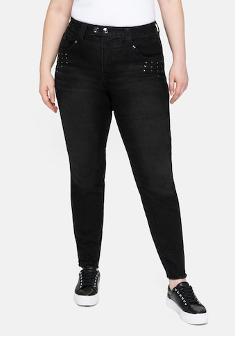 Sheego Stretch-Jeans, mit Fransensaum und Ziernieten kaufen