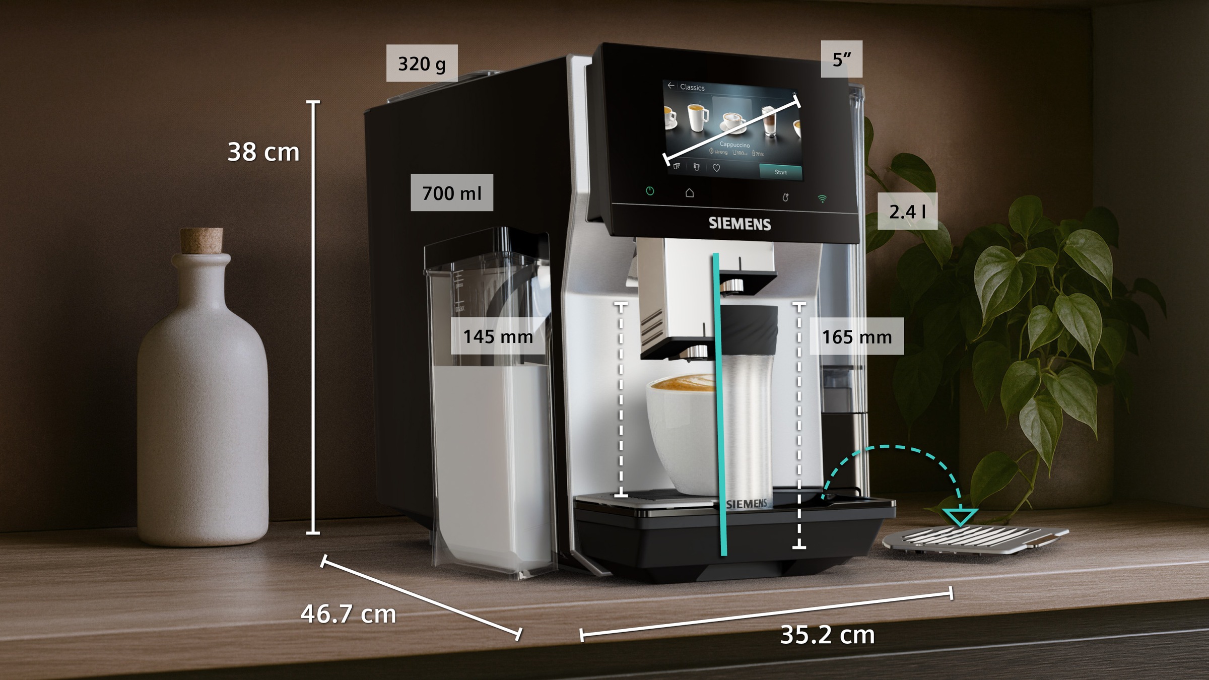 SIEMENS Kaffeevollautomat »TQ727D03« farbiges Full-Touch-Display, Doppeltassenfunktion, sehr leise, schwarz