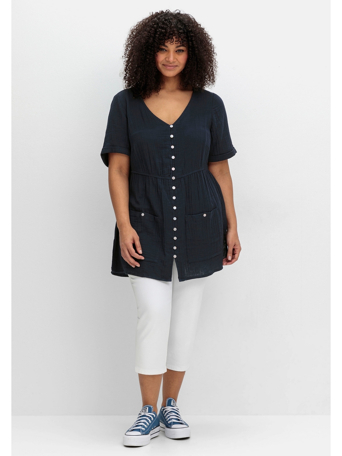 sheego by Joe Browns Longbluse »Große Größen«, mit Knopfleiste und Taschen