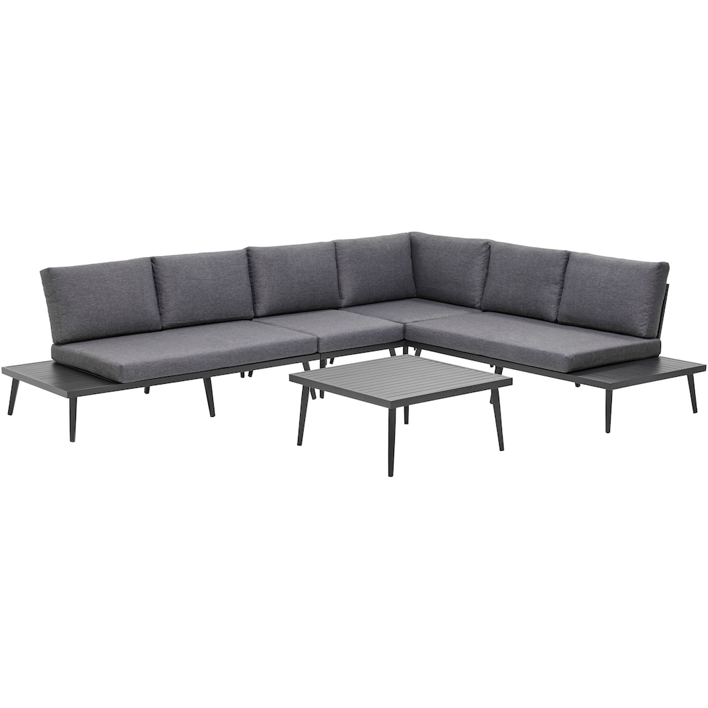 KONIFERA Gartenlounge-Set »Denver«, (Set, 14 tlg., 2x 2er Sofa mit Ablae, 1x Ecke, 1x Sessel, 1x Tisch 85x85x39,5cm), Aluminium, inkl. Auflagen, individuell stellbar, 6 Personen