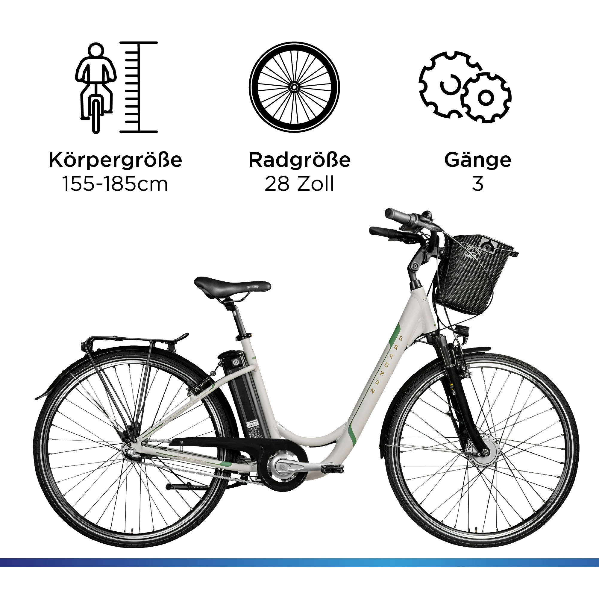 Zündapp E-Bike »Z510«, 3 Gang, Frontmotor 250 W, E Bike 28 Zoll Damenfahrrad ab 155 cm mit 3 Gang Nabenschaltung