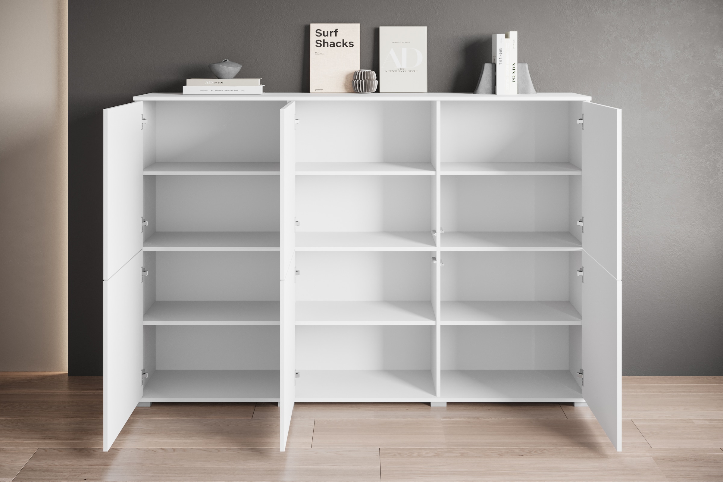 INOSIGN Highboard »Kenia, moderne grifflose Hochkommode mit 6 Türen, Breite 180 cm«, (1 St.), Push-to-Open-Fronten, höhenverstellbaren Einlegeböden