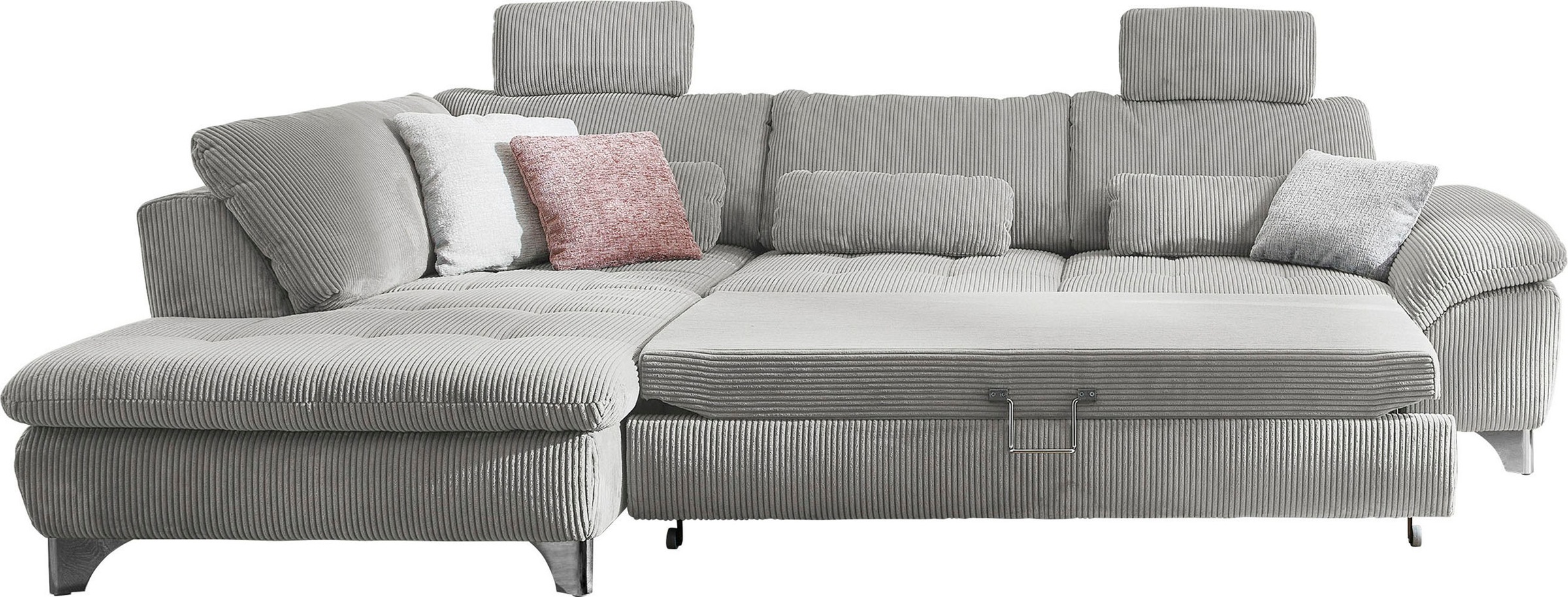 Ecksofa DIE PLANBAR "MP-IN14007 L-Form", grau, B:306cm H:84cm T:197cm, 100% Polyester, Sofas, Ecksofa, wahlweise mit Bettfunktion und verstellbaren Kopfstützen, in Cord 6