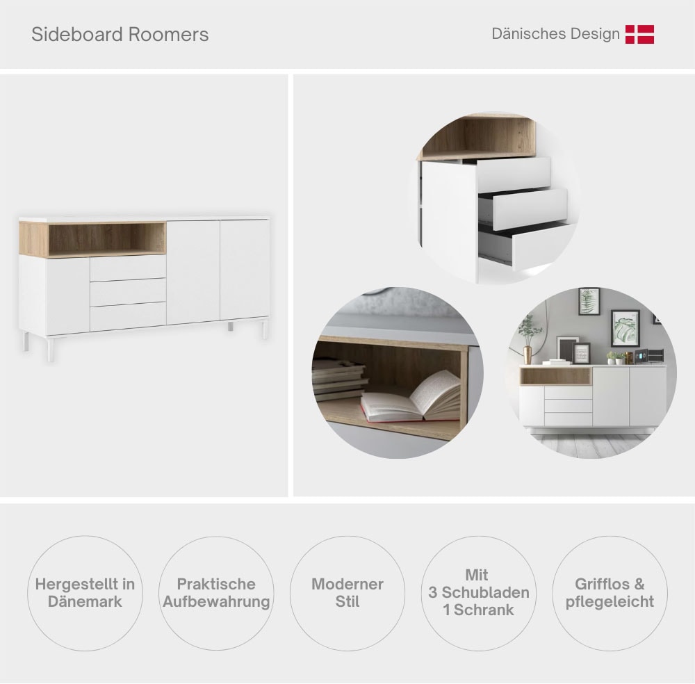 INOSIGN Sideboard »Roommers, Anrichte, Kommode, Stauraum, modern, praktisch«, 3 Schubladen, 2 Schränke, 1 offenes Fach, B: 176 cm, H: 90 cm