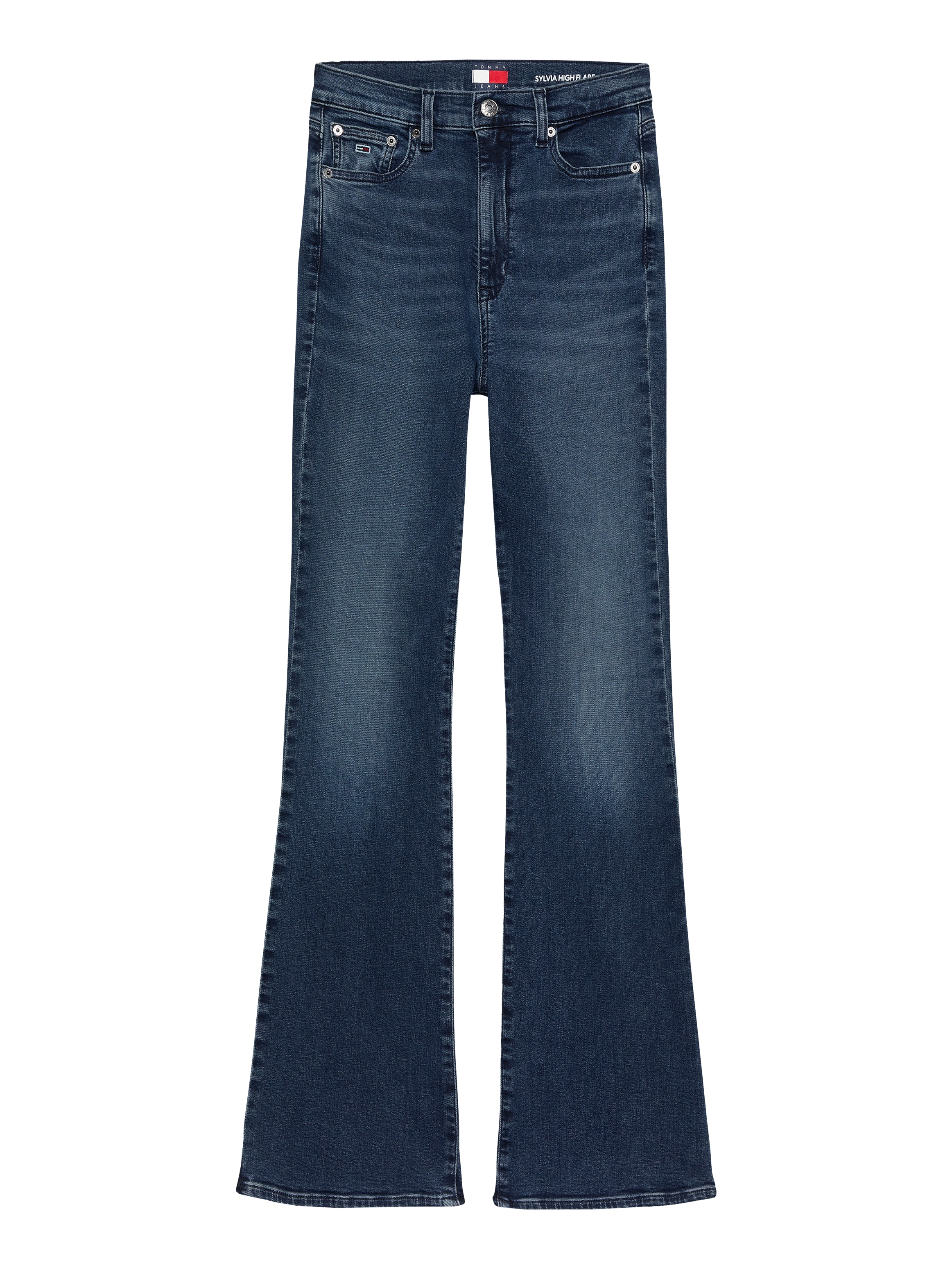 Tommy Jeans Bootcut-Jeans »SYLVIA HGH FLR«, Weite Beinform und Logo Stickerei auf der Gesäßtasche
