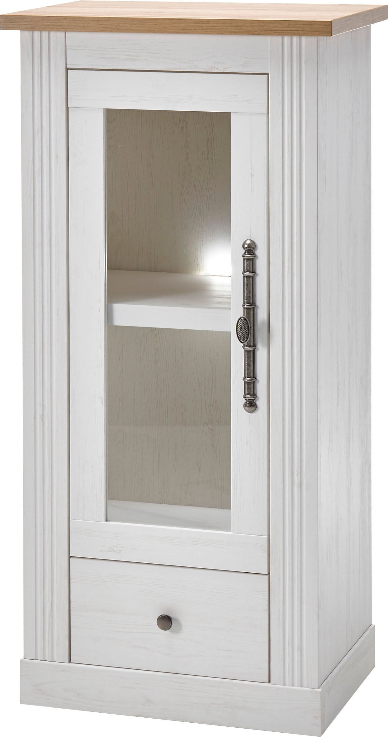OTTO home Vitrine "Westminster, Hochschrank im Landhausstil, Glasvitrine, Stauraumelement" Metallgriffe, ausreichend Stauraum, in 2 Farben erhältlich