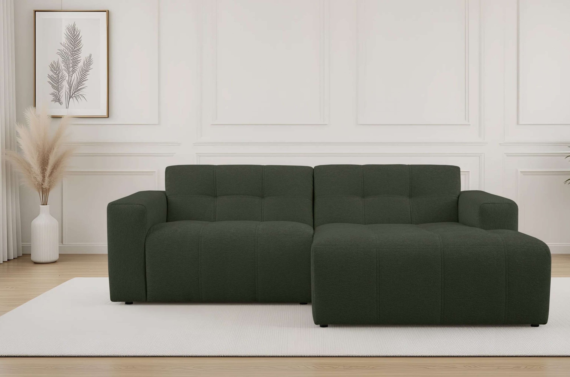 OTTO home Ecksofa "Tapley" Breite 221 cm,Boucle, Struktur fein, mit Knopfsteppung, bodentief