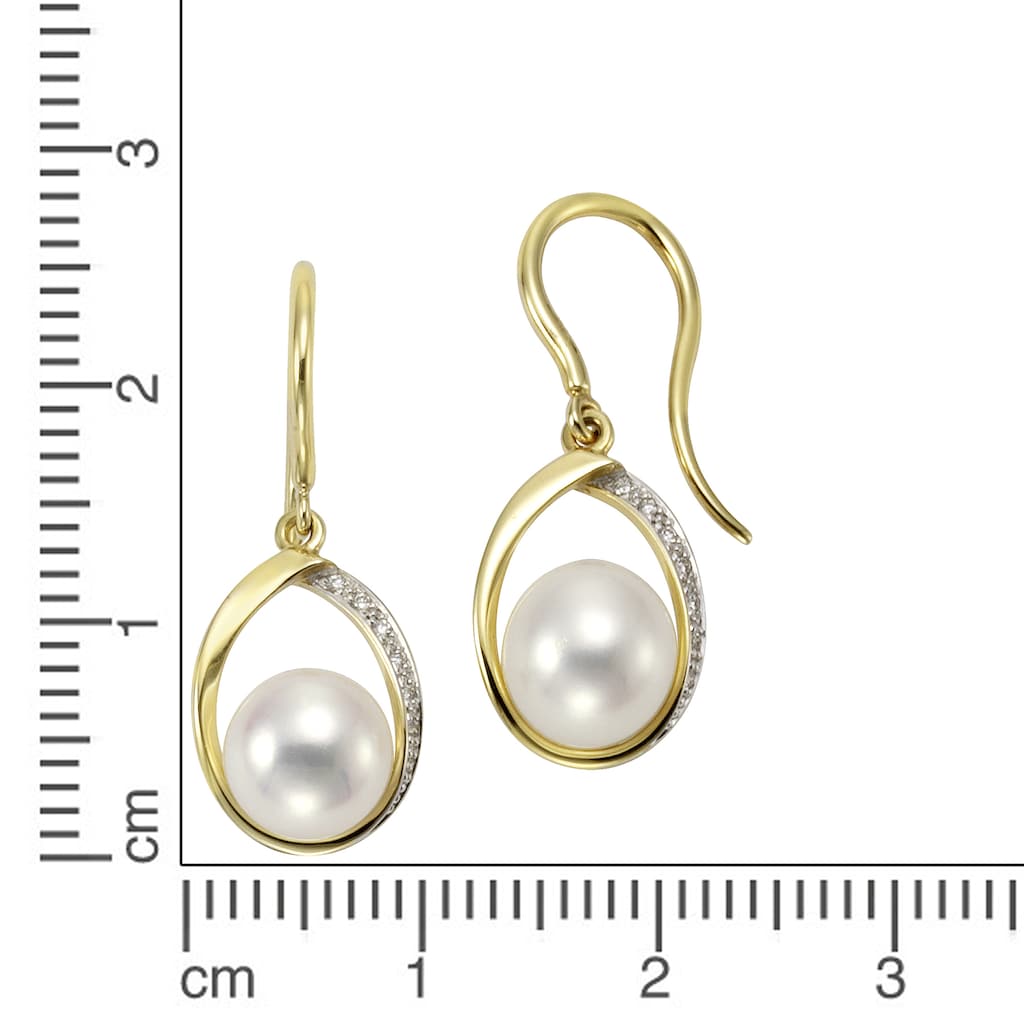 Orolino Paar Ohrhaken »585 Gold Perlen weiß 7,5-8mm + 14x Brillant 0,04ct.«