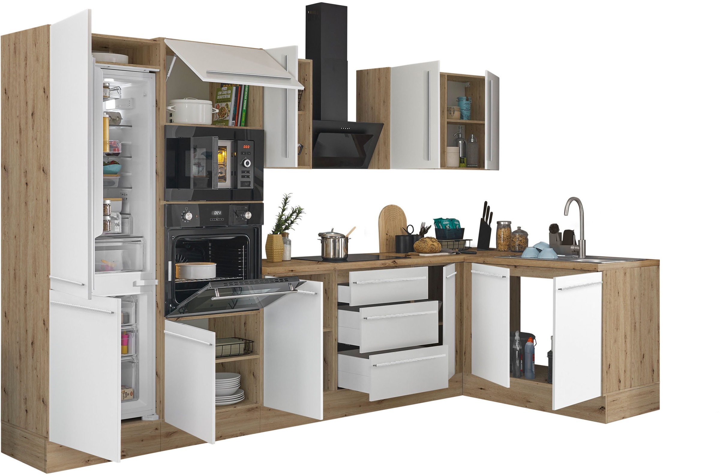 KOCHSTATION Winkelküche »Florida, Stellbreite 330x165 cm«, wahlweise mit E-Geräten, mit Softclose für Türen und Schubkästen