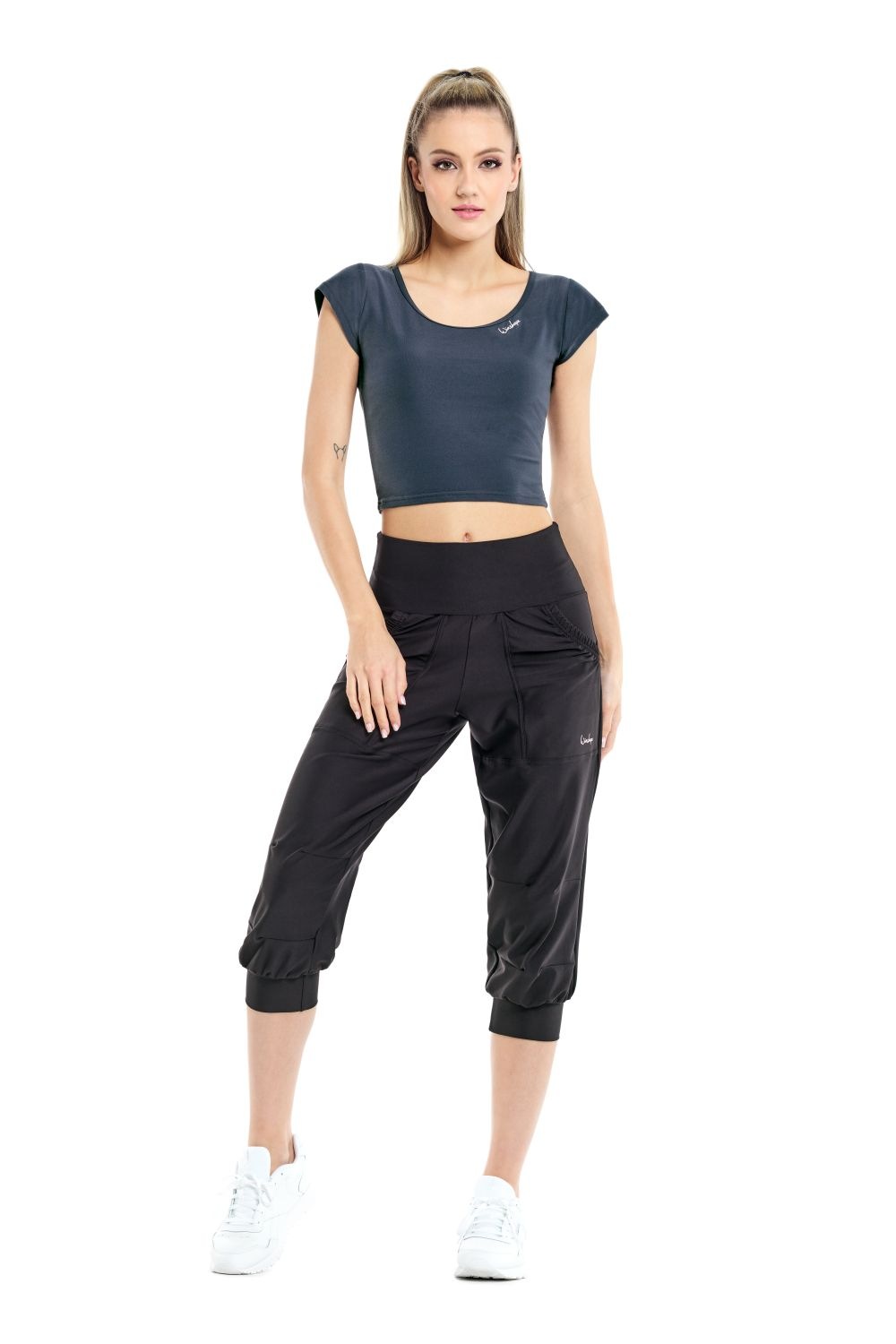 Crop-Top WINSHAPE "AET137LS", Damen, Gr. S, grau (anthrazit), 85% Polyester, 15% Elasthan, Rundhals, Tops, Functional Light and Soft Cropped 3