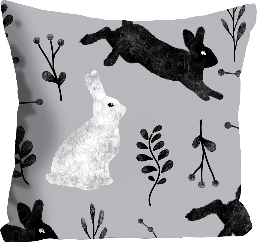 Dekokissen »Eiko«, mit schwarzen und weißen Hasen, Kissenhülle ohne Füllung, 1 Stück