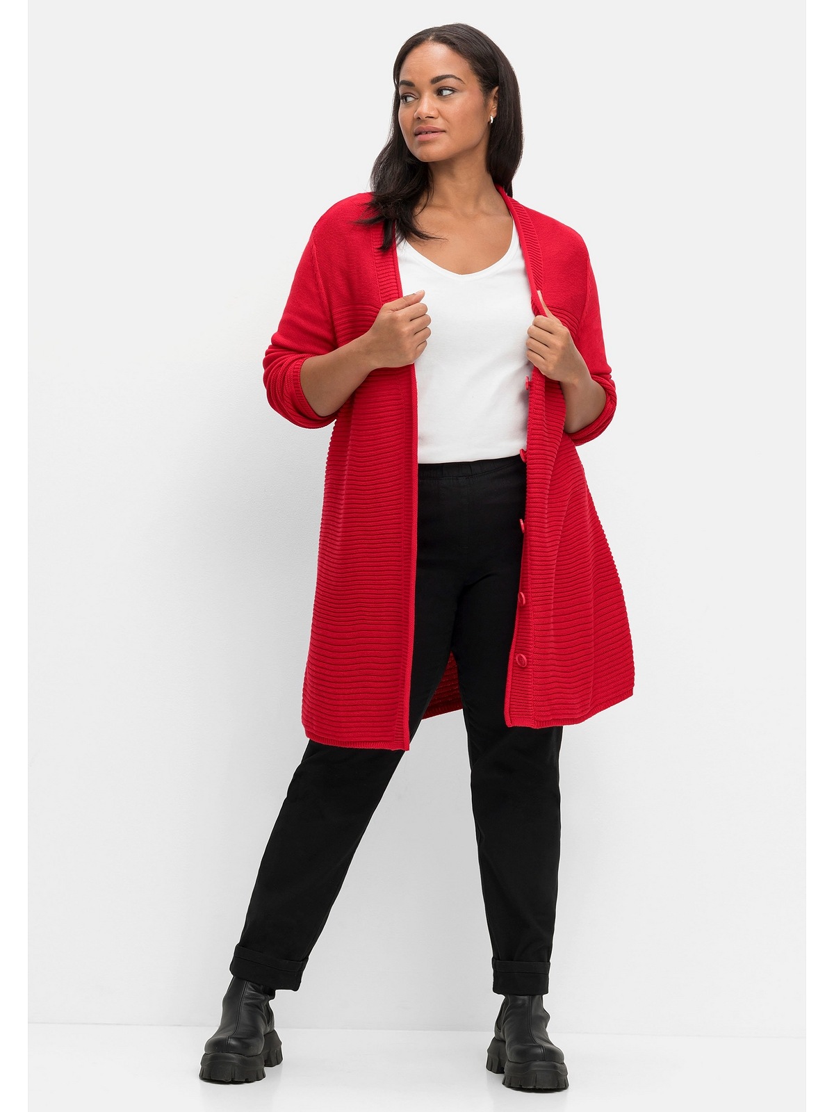 Sheego Longstrickjacke »Große Größen«, im Strukturmix, mit V-Ausschnitt