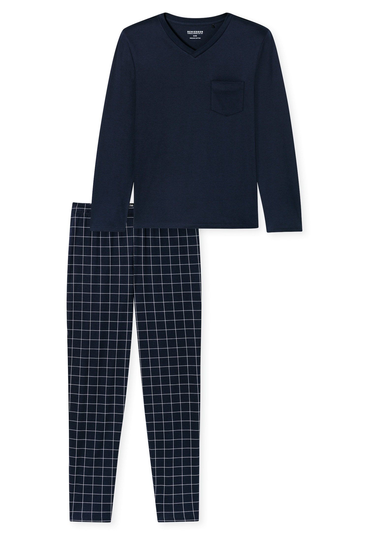 Schiesser Pyjama "Fine Interlock" 2 Stk. tlg., Oberteil in Uni, karierte Ho günstig online kaufen
