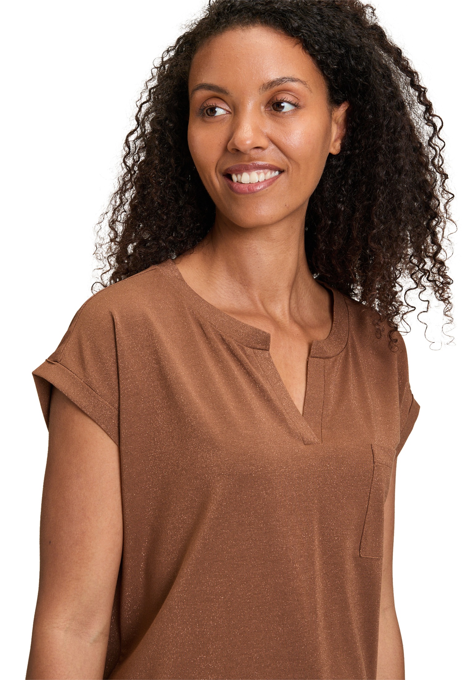 Betty&Co Kurzarmshirt »Betty & Co Casual-Shirt mit Perlen«, (1 tlg.), Glitzer